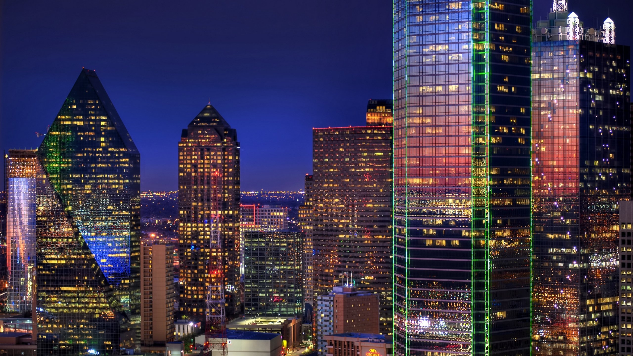 2560x1440 Download wallpaper  dallas, skyscrapers, buildings, night, Desktop