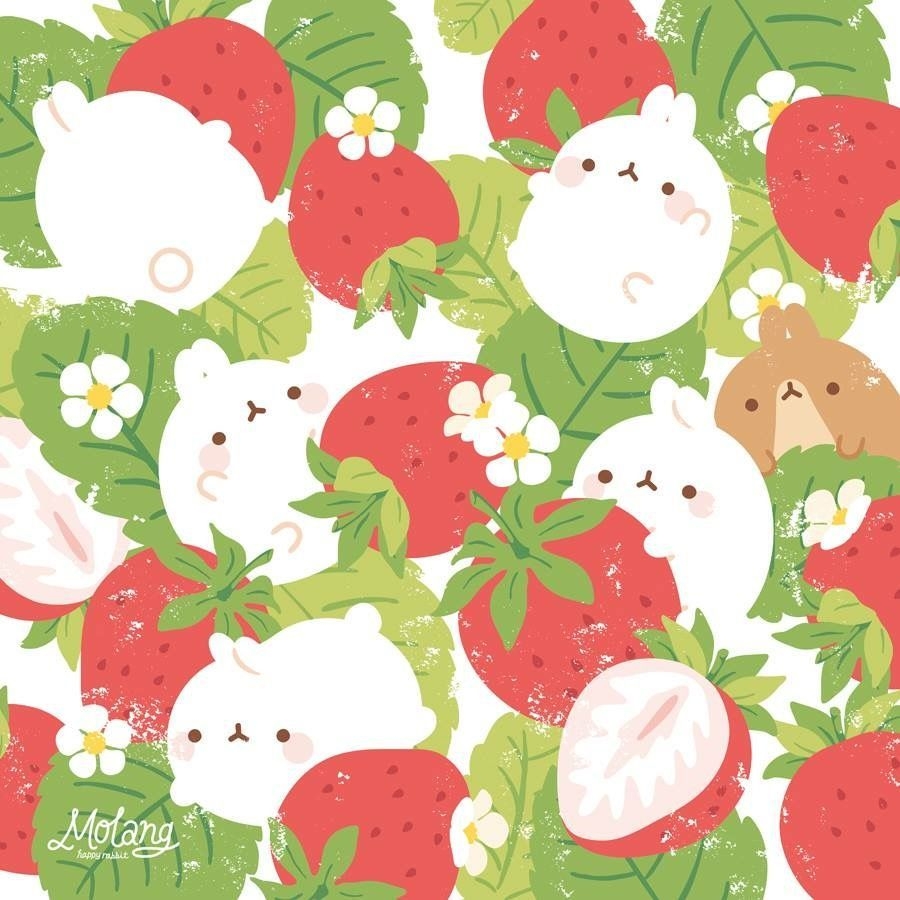 900x900 Molang with strawberries. Bunny wallpaper, Kawaii drawings, Cute, Phone