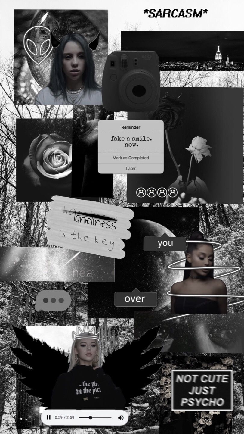 820x1450 Black And Grey Aesthetic Collage Wallpaper, Phone