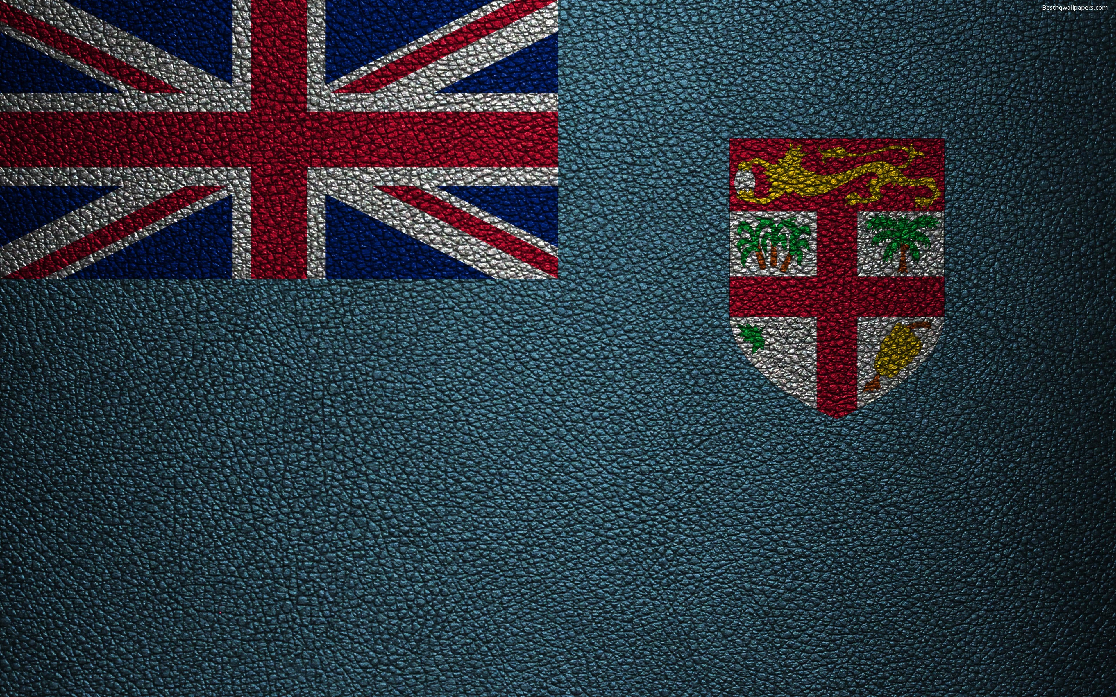 3840x2400 Download wallpaper Flag of Fiji, 4k, leather texture, Oceania, Fiji, Desktop