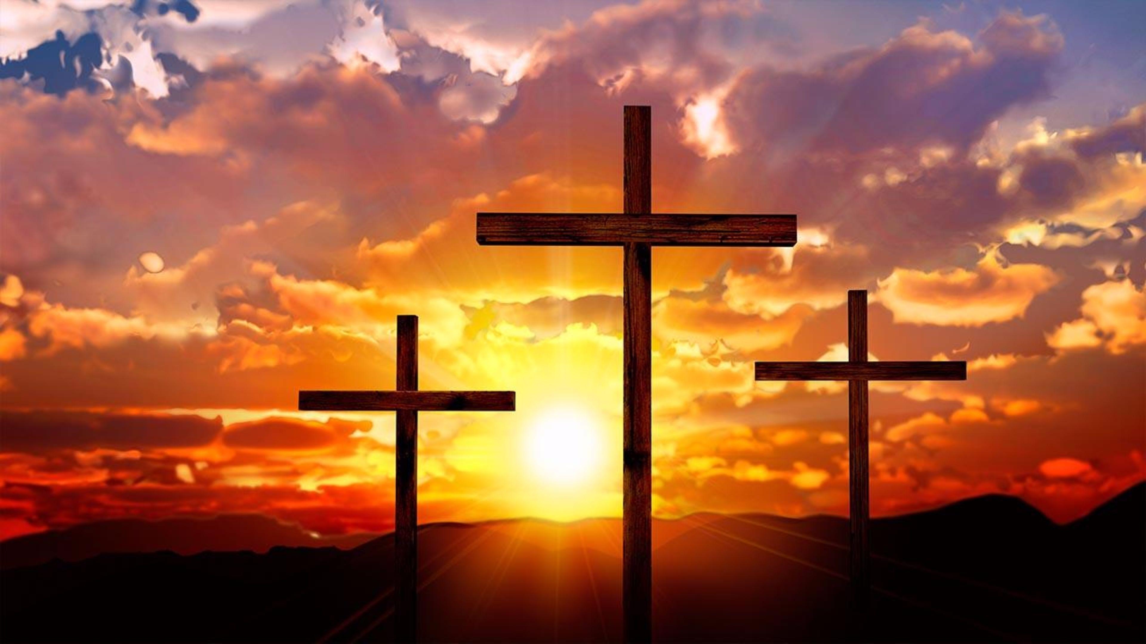 3840x2160 Majestic Picture Of Crosses And Jesus Three 4K Wallpaper Free, Desktop