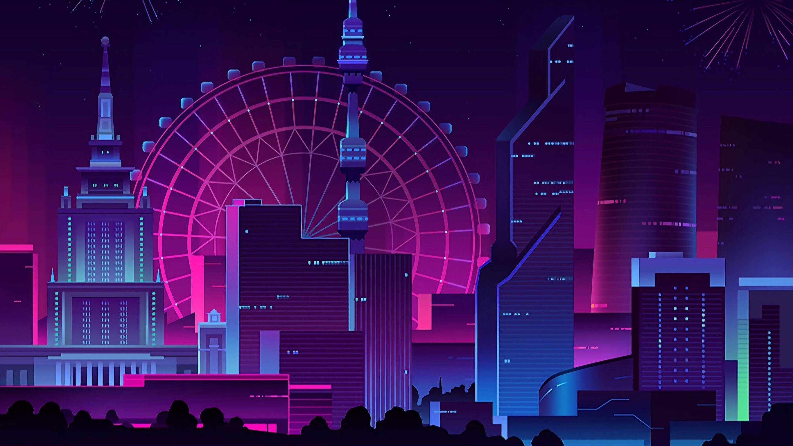 2730x1540 Neon City wallpaper: outrun, Desktop