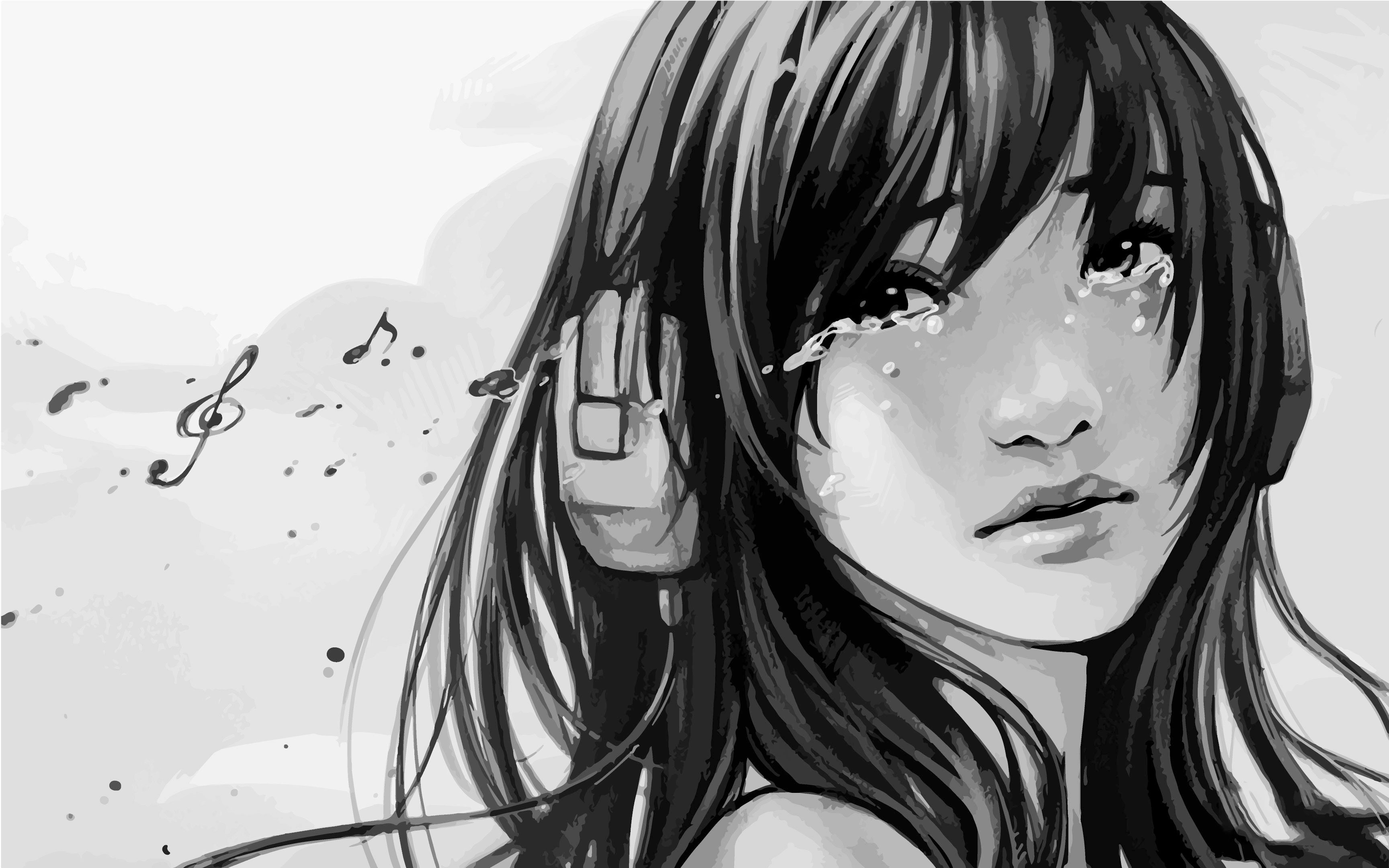 3460x2160 Alone Girls Sketches With Sad Quotes Depressed Sad Anime Girl Crying, Desktop