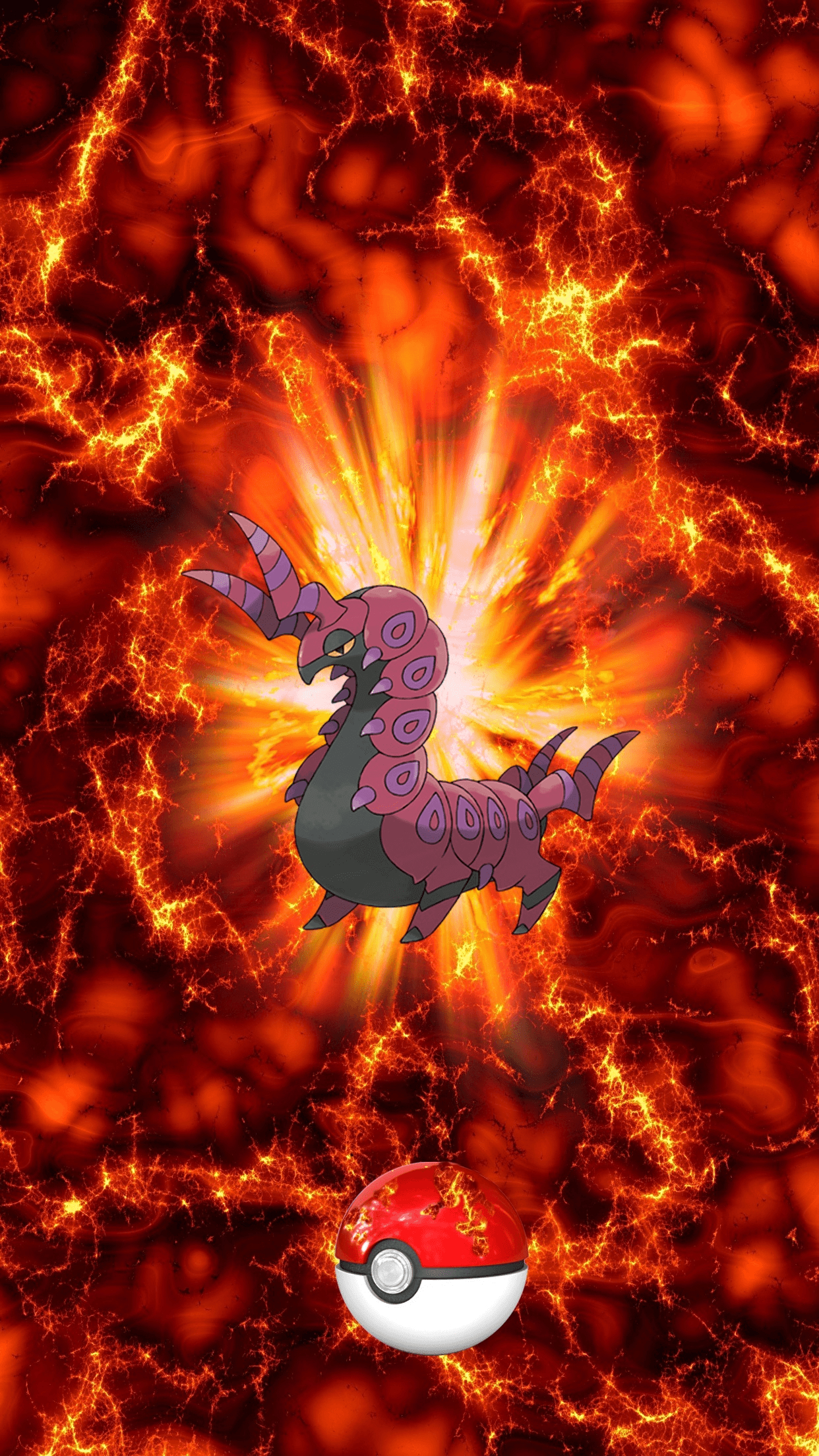 1250x2210 Fire Pokeball Scolipede Pendror 91 Whirlipede, Phone