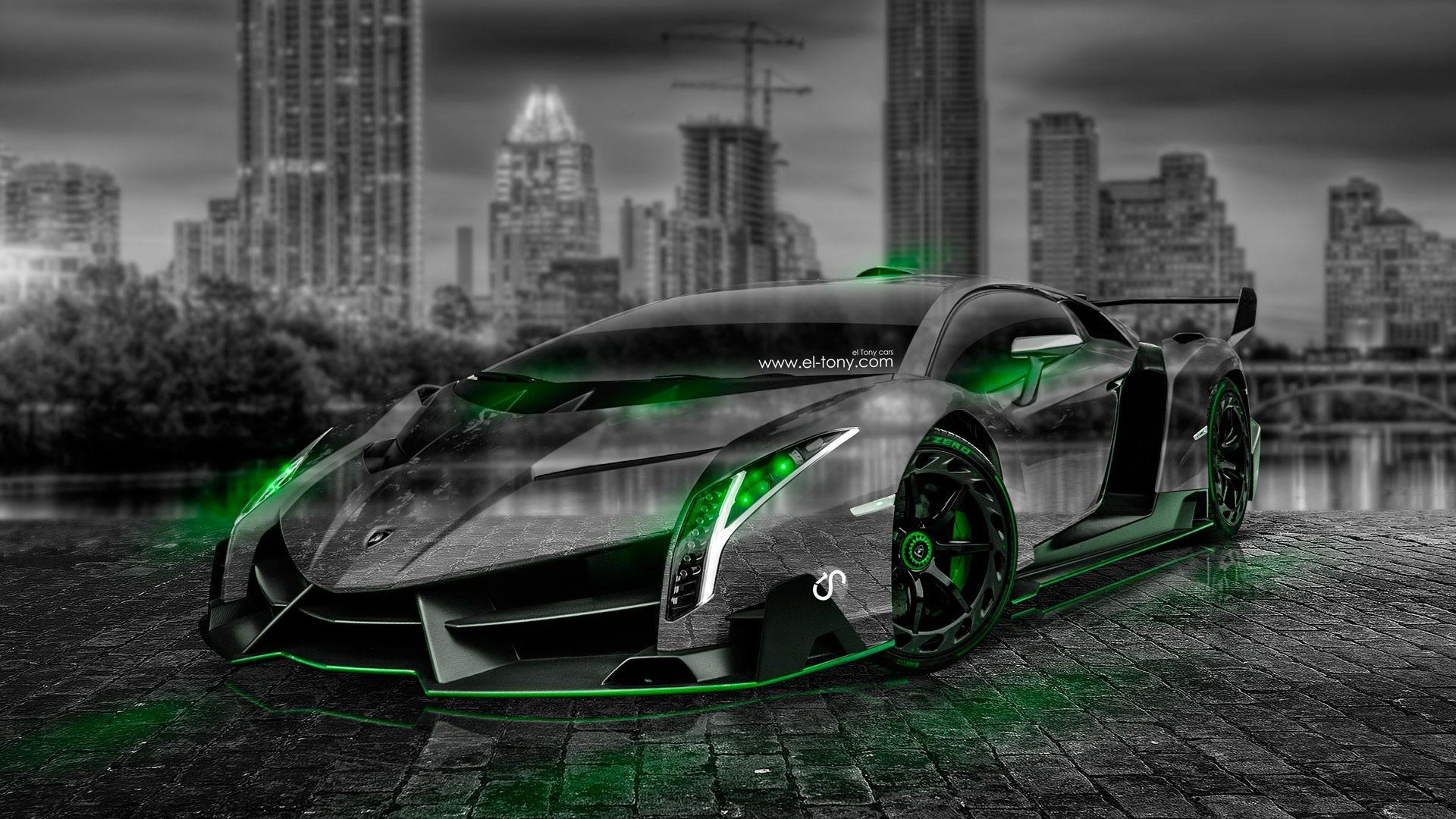 1920x1080 Green Wallpaper Neon Lamborghini, Desktop