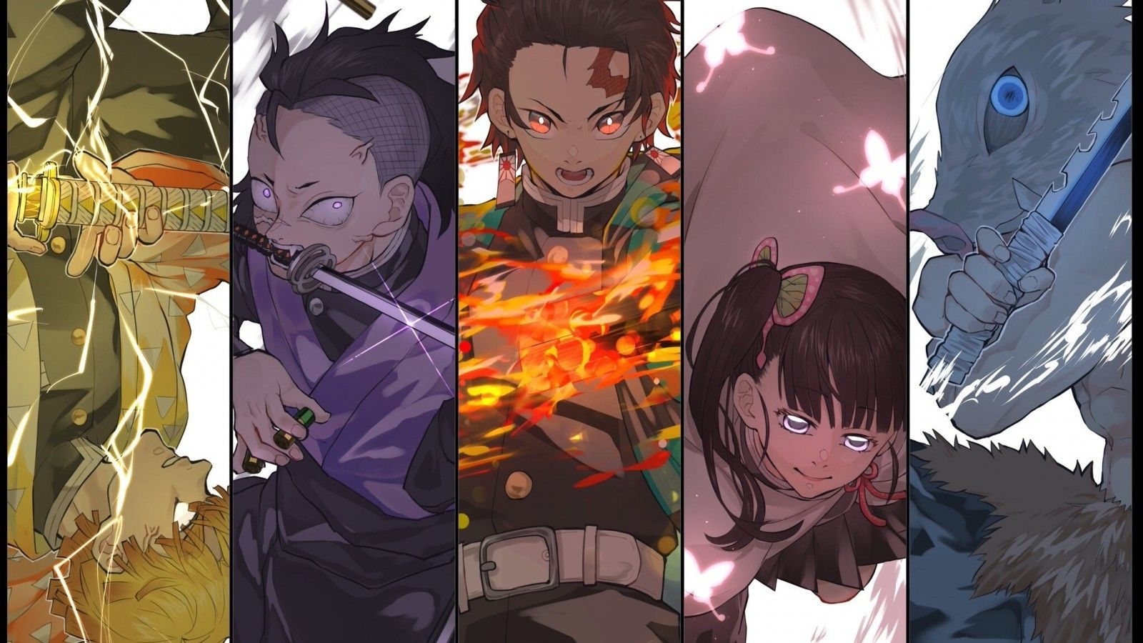 1600x900 Download  Demon Slayer, Characters, Kimetsu No Yaiba, Artwork Wallpaper, Desktop