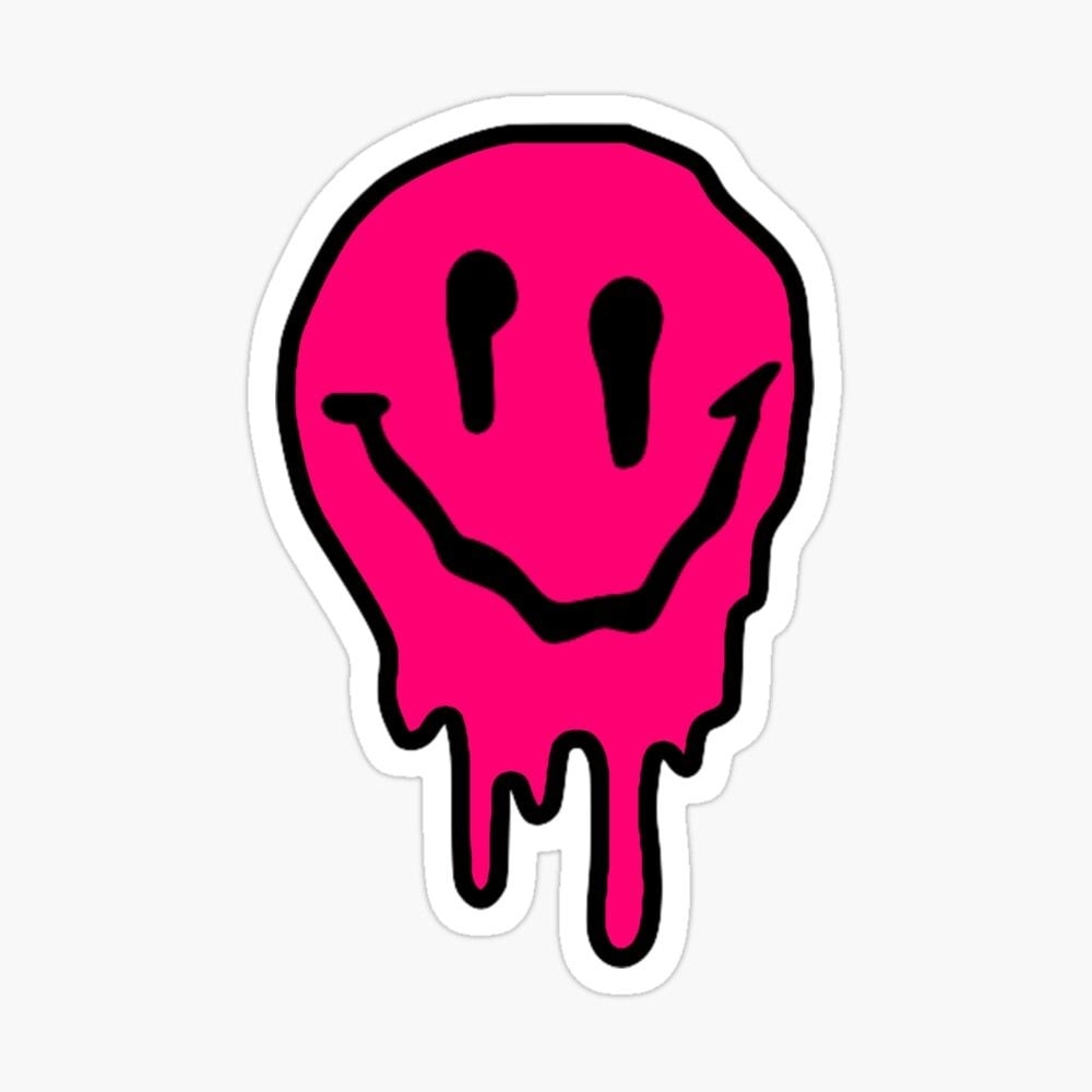 1000x1000 Hot pink smiley drip black face black outline Sticker by abbyfischler. Smiley face tattoo, Preppy stickers, Face outline, Phone