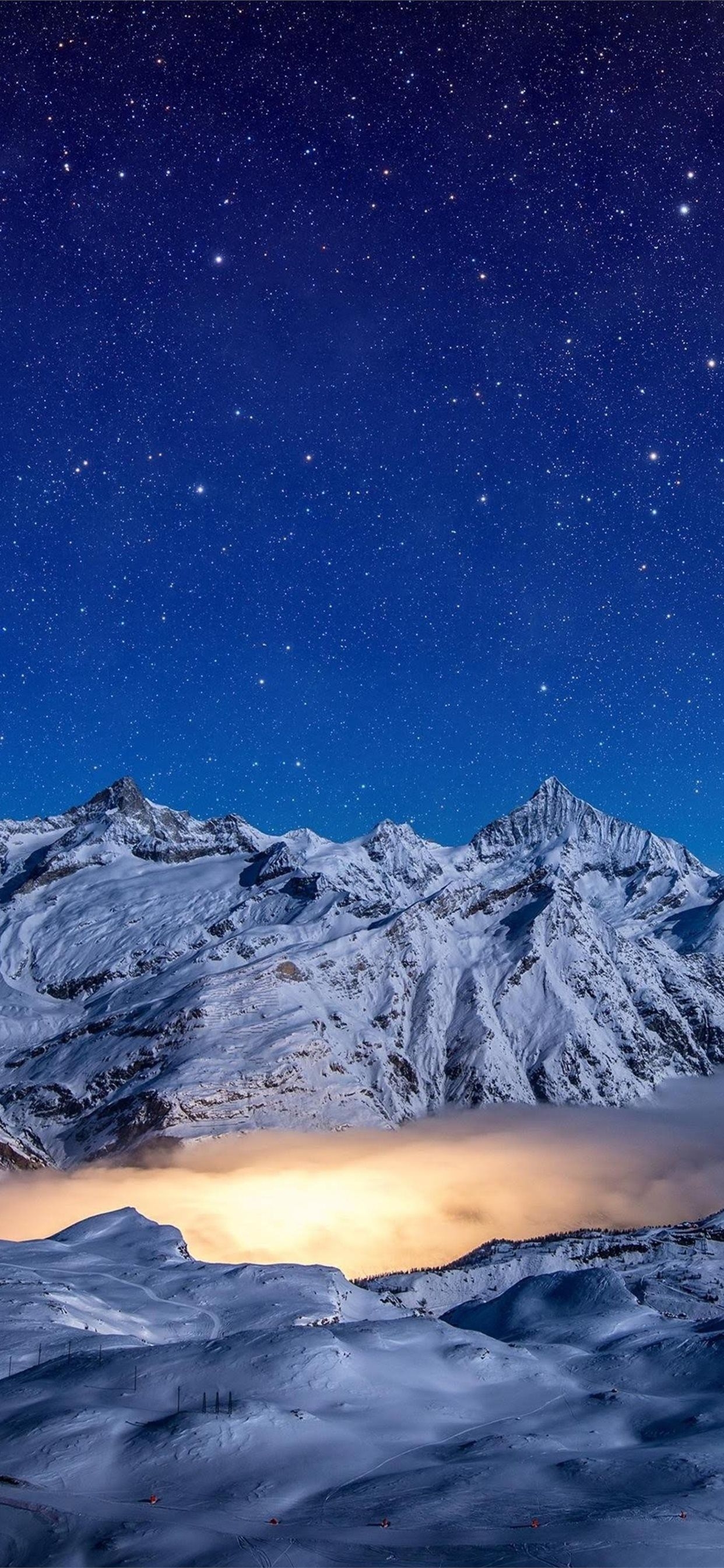 1250x2690 starry night snow covered mountains 4k iPhone 11 Wallpaper Free Download, Phone