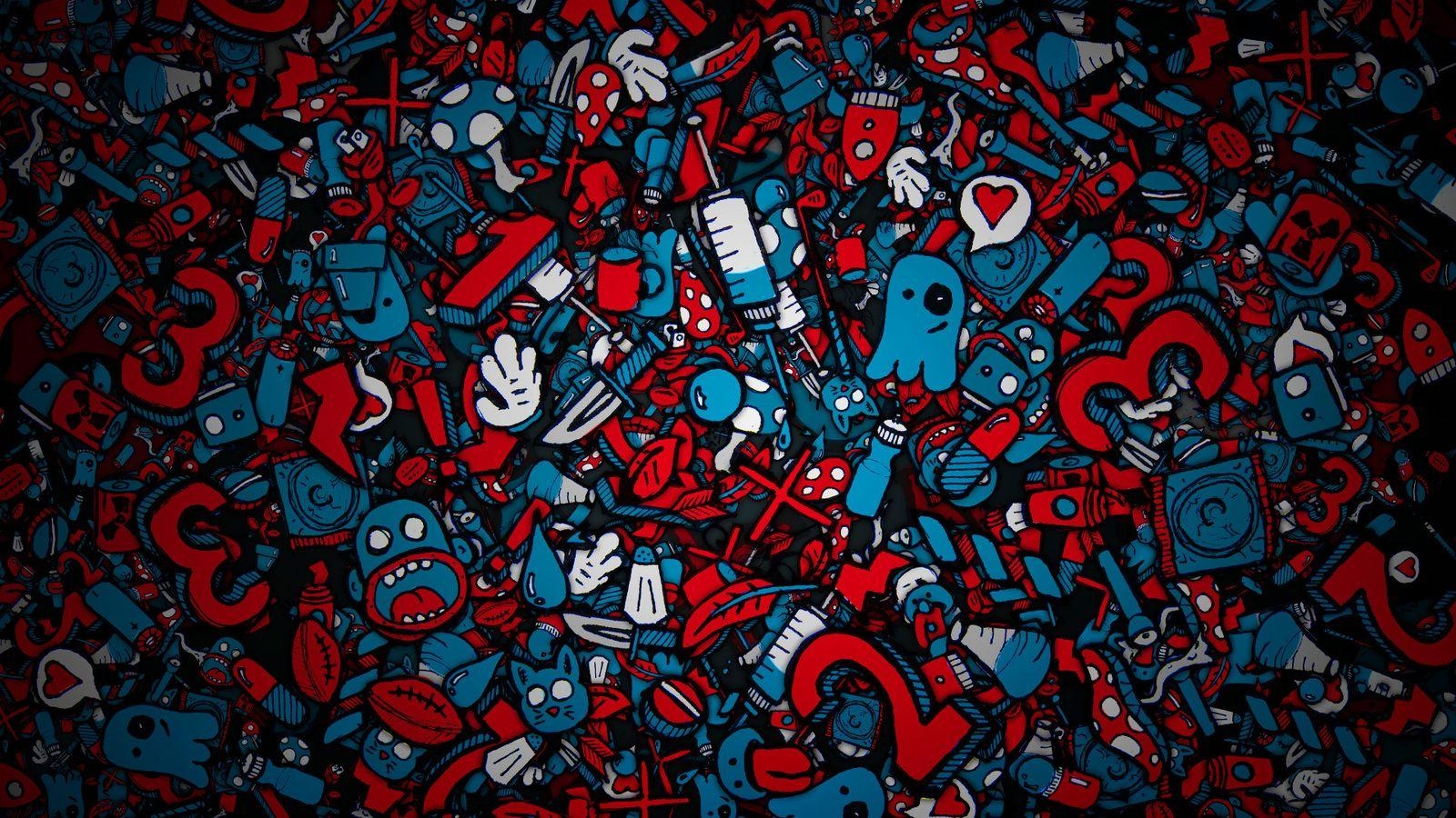 1600x900 Cool Pc Background HD And Blue Doodle, Desktop