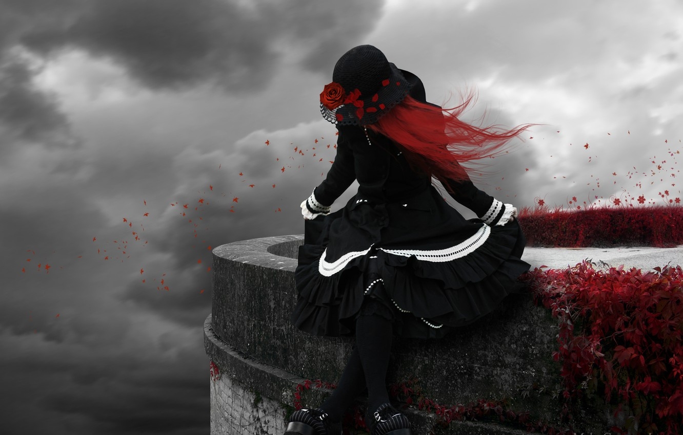 1340x850 Wallpaper rose, gothic, gloomy, red hair, goth, Gothic & Lolita, goth, MskyCarmen, Gothic lolita image for desktop, section настроения, Desktop