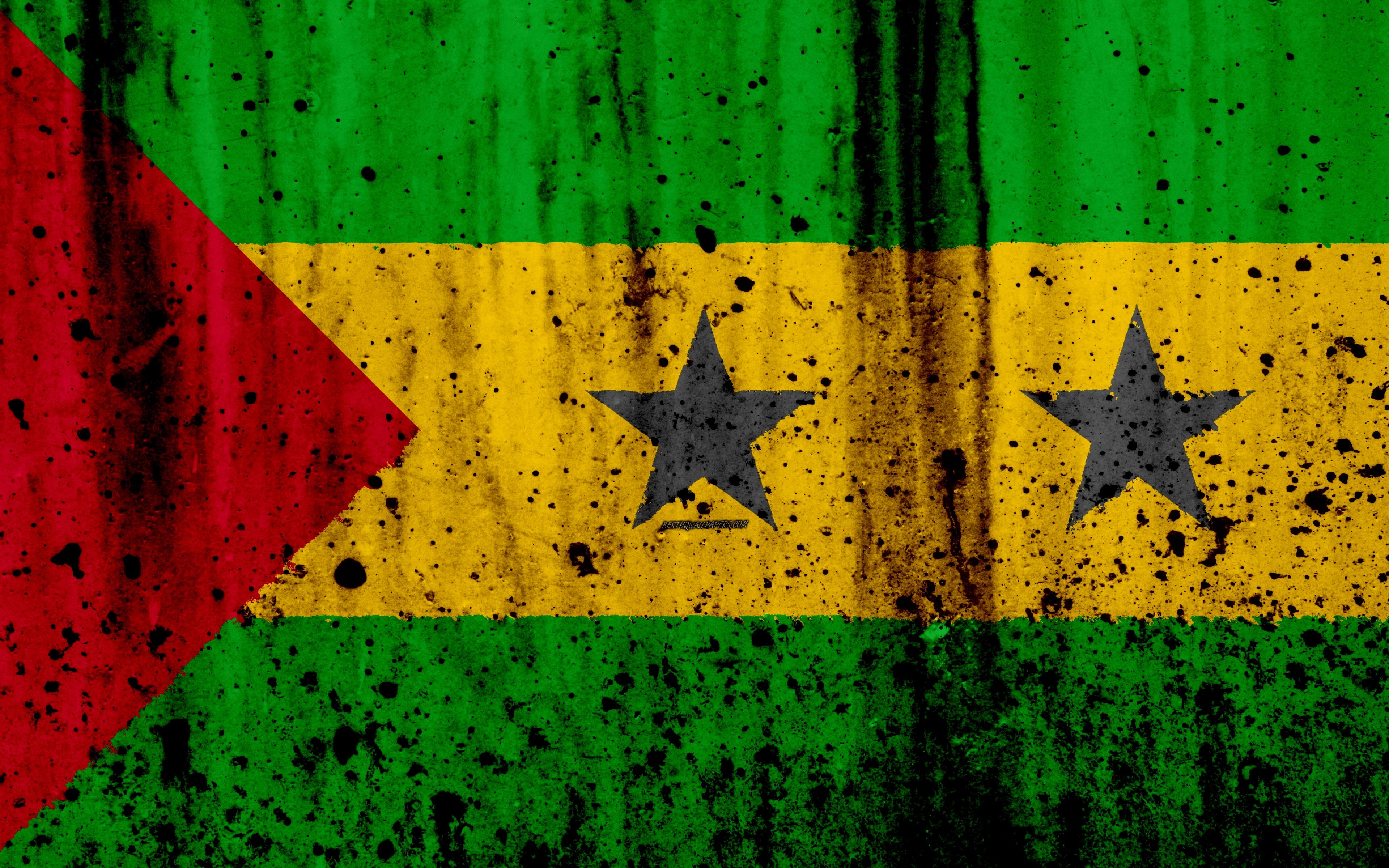 3840x2400 Download wallpaper Sao Tome and Principe flag, 4k, grunge, flag, Desktop