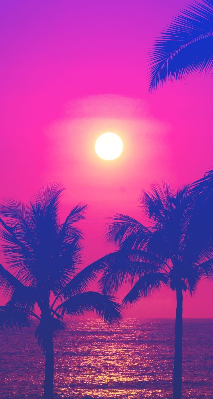 750x1400 Neon / Hot pink blue sunset palms iphone wallpaper phone, Phone