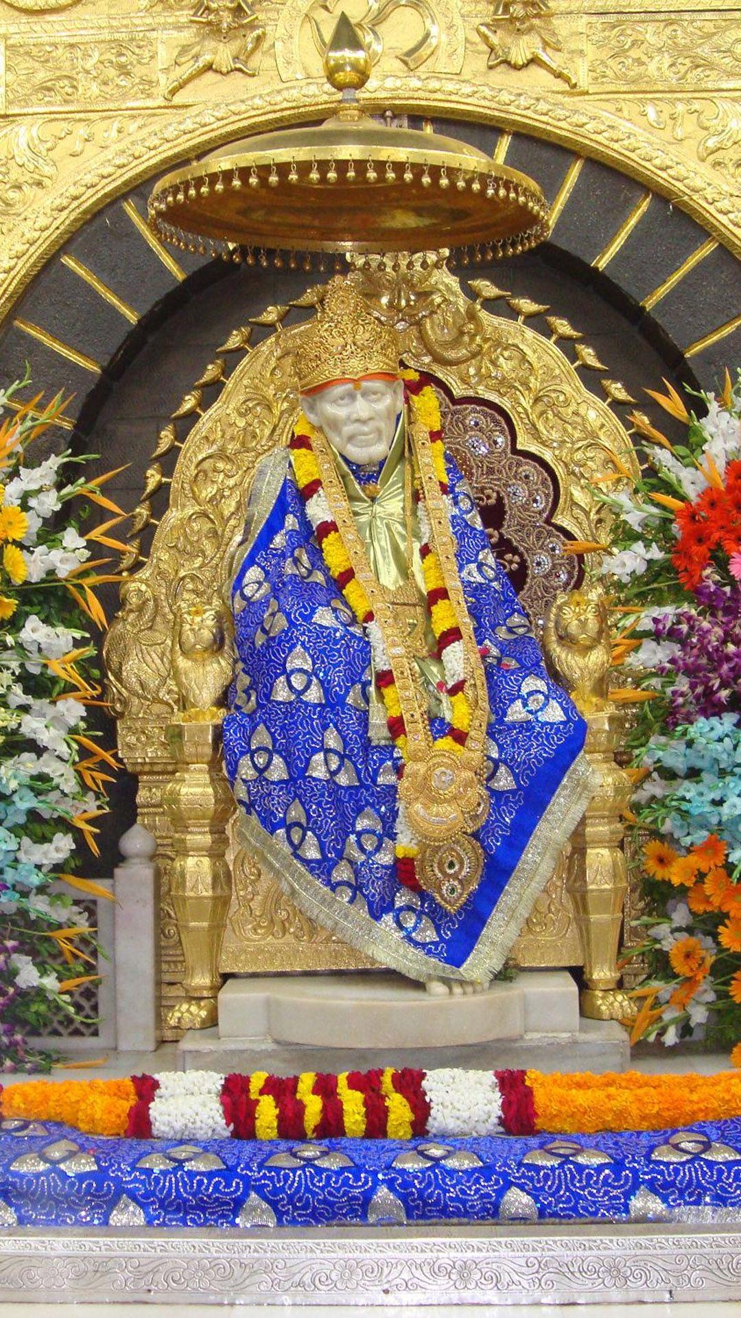 1080x1920 HD Background Sai Baba Hindu God Gold Crown Temple Wallpaper, Phone