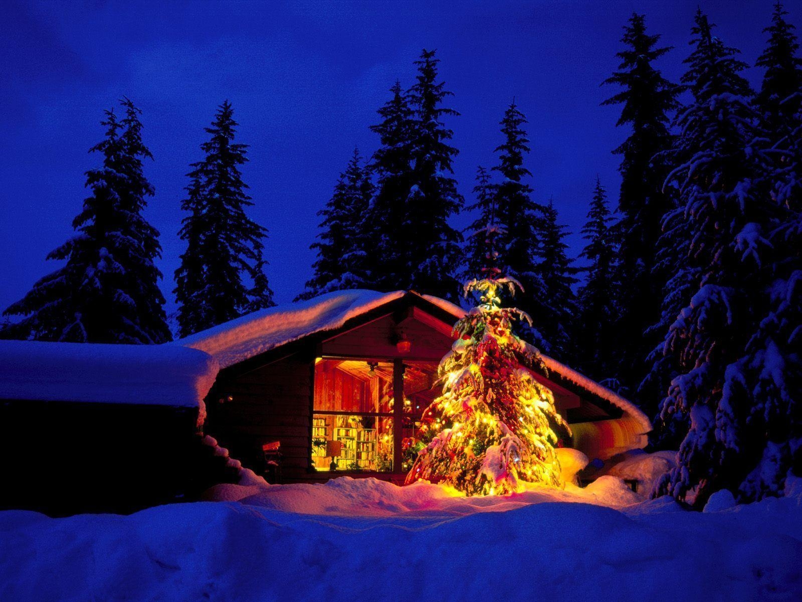 1600x1200 Christmas Cabin Wallpaper, Desktop