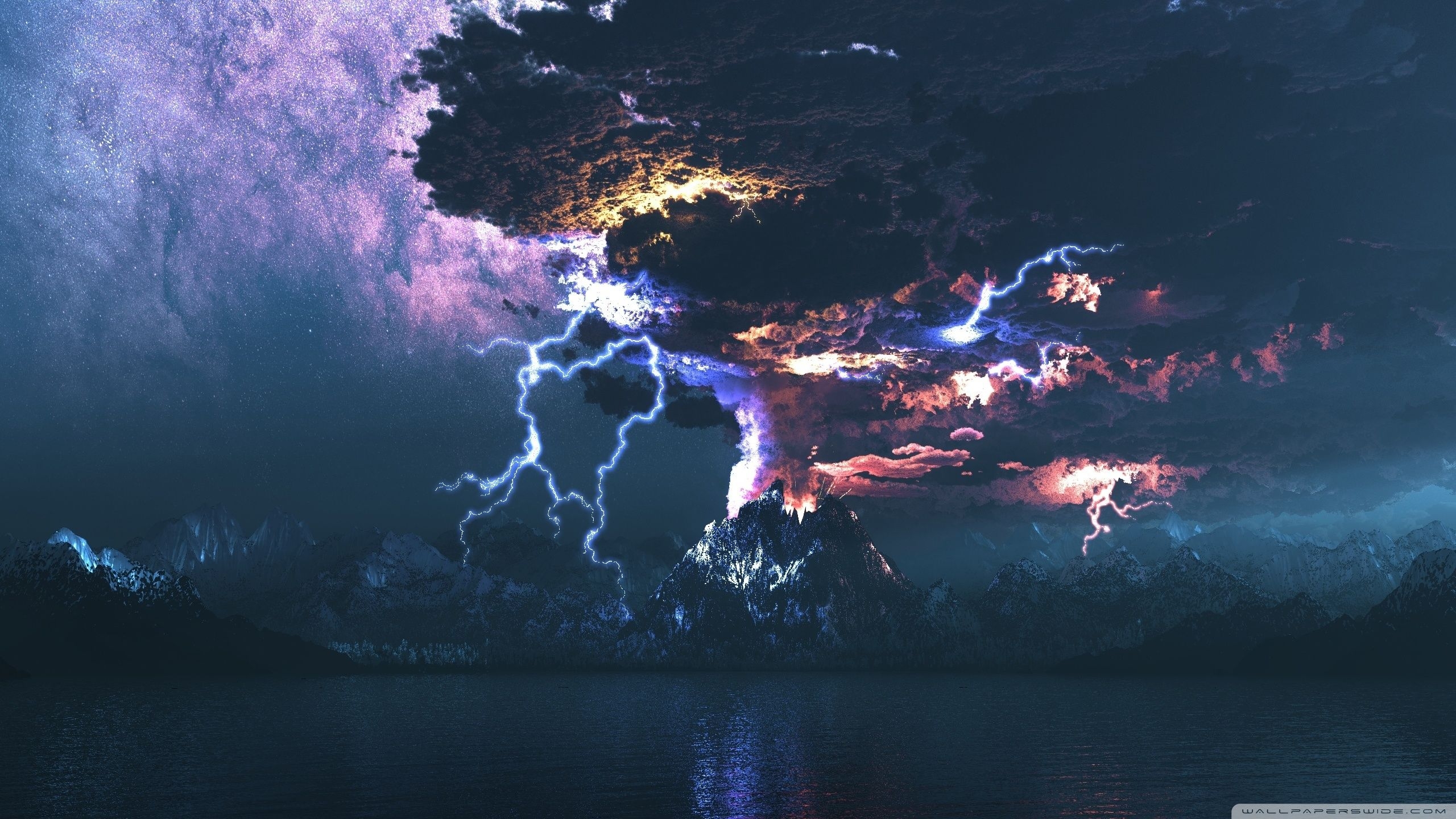 2560x1440 Volcano Eruption Lightning Ultra HD Desktop Background Wallpaper, Desktop