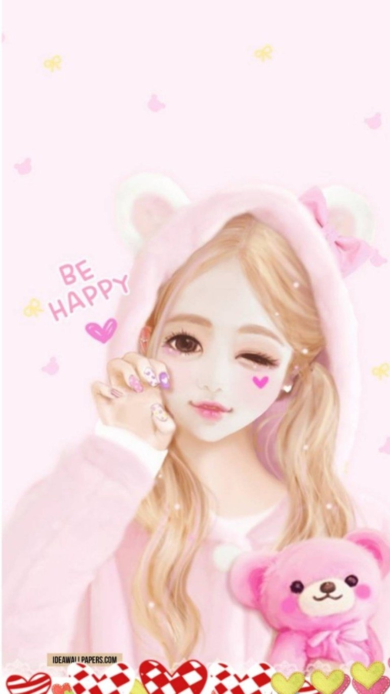 770x1370 Mobile cute girl cartoon Wallpaper Download, Phone