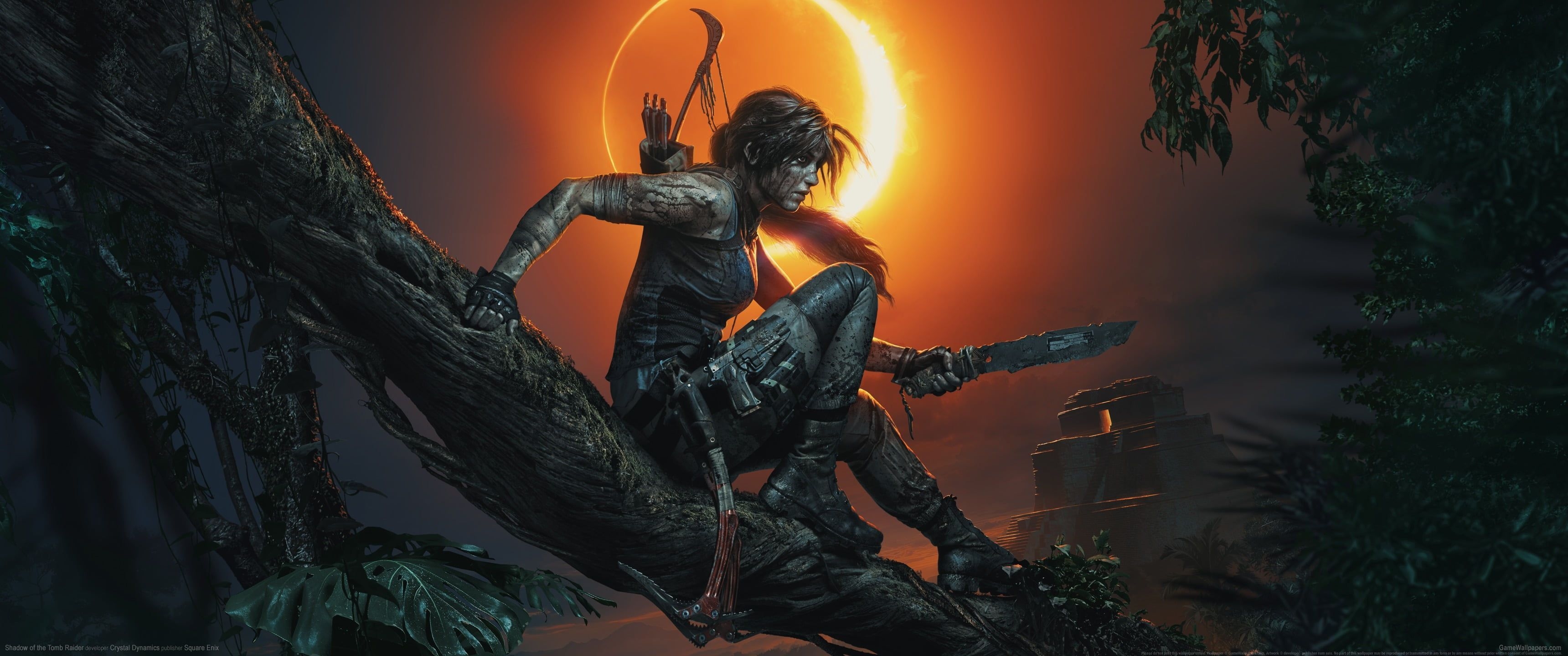 3440x1440 Woman On Tree Branch Wallpaper Video Games #ultrawide #ultra Wide Shadow Of The Tomb Raider Tomb Raider Lara Croft. Tree Branch Wallpaper, HD Wallpaper, Game Art, Dual Screen