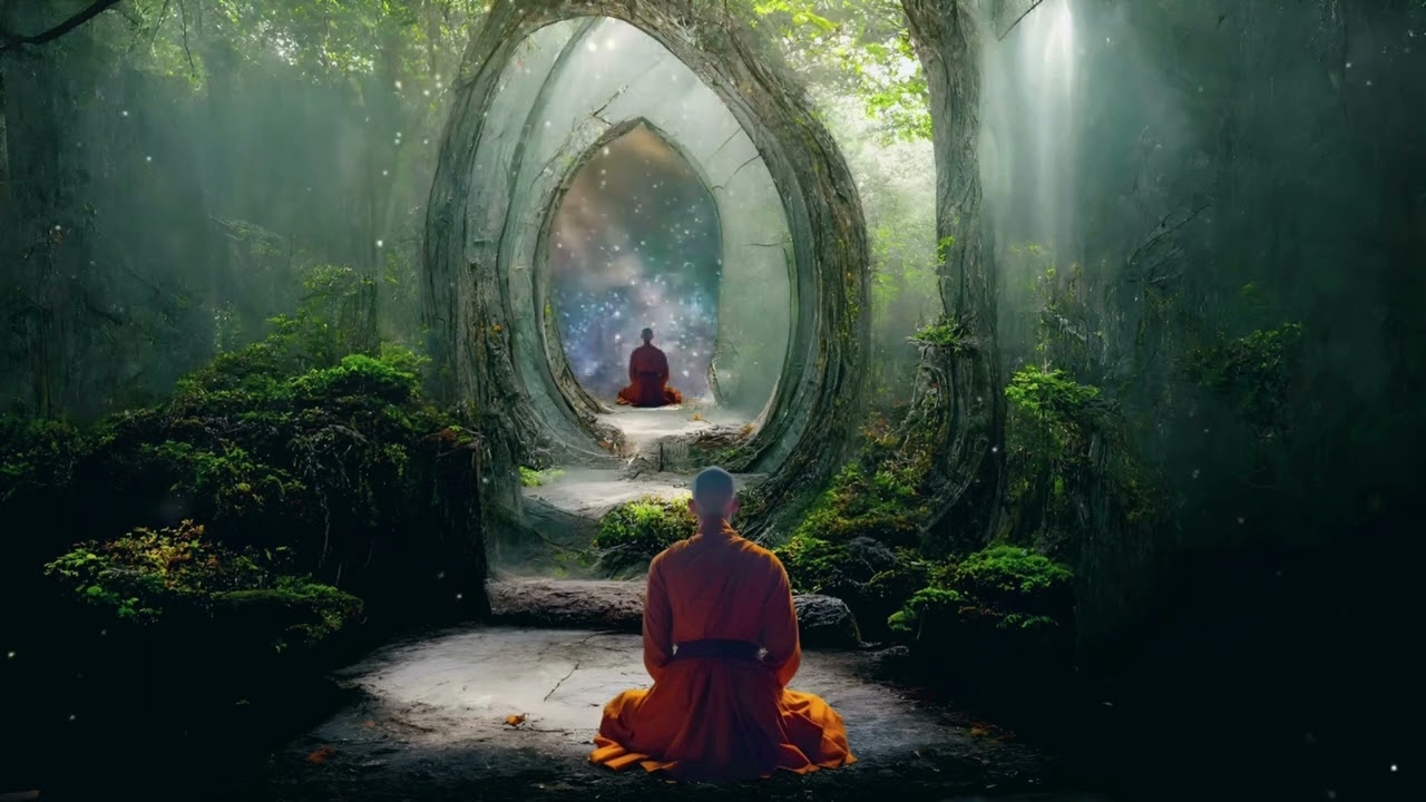 1280x720 Tibetan Monk's Journey. Meditative Portal in Enchanted Forest, Desktop