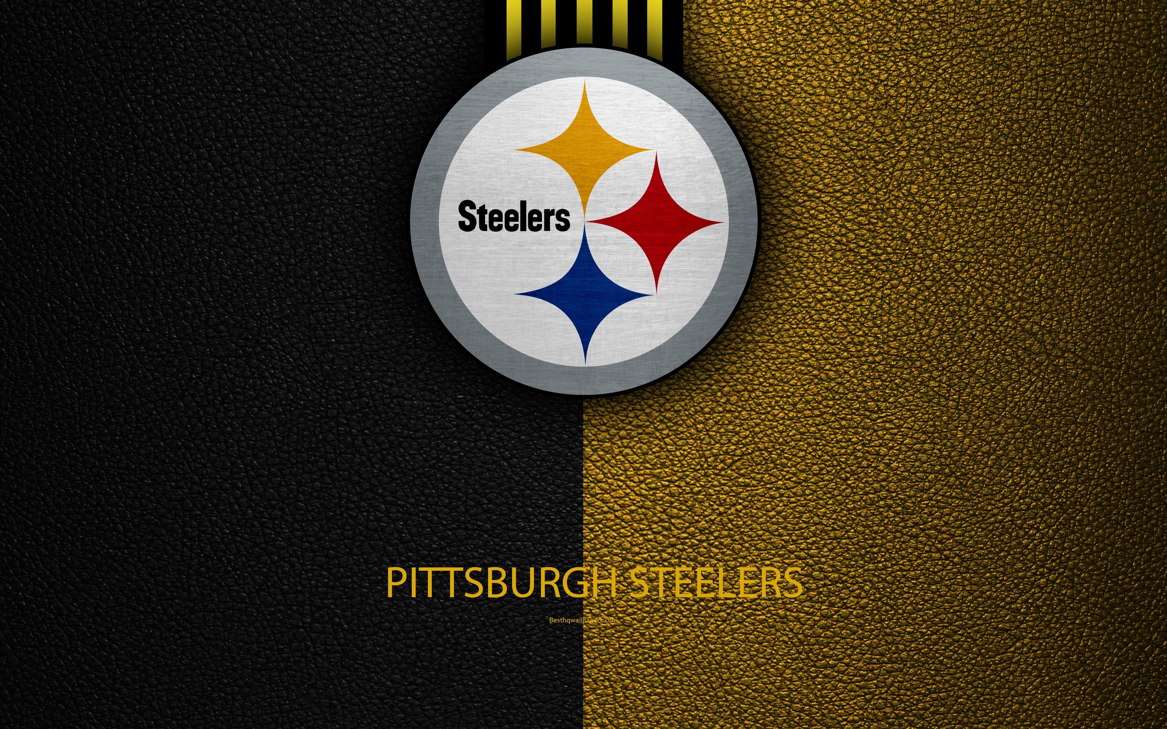 3840x2400 Download wallpaper Pittsburgh Steelers, 4K, American football, logo, leather texture, Pittsburgh, Pennsylvania, USA, emblem, NFL, National Football League, Northern Division for desktop with resolution. High Quality HD picture wallpaper, Desktop