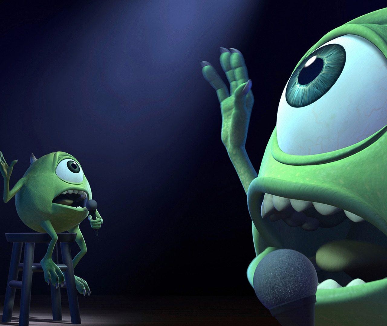 1280x1080 HD Wallpaper Of Mike Wazowski Singing On A Stool In Monsters Inc, Desktop