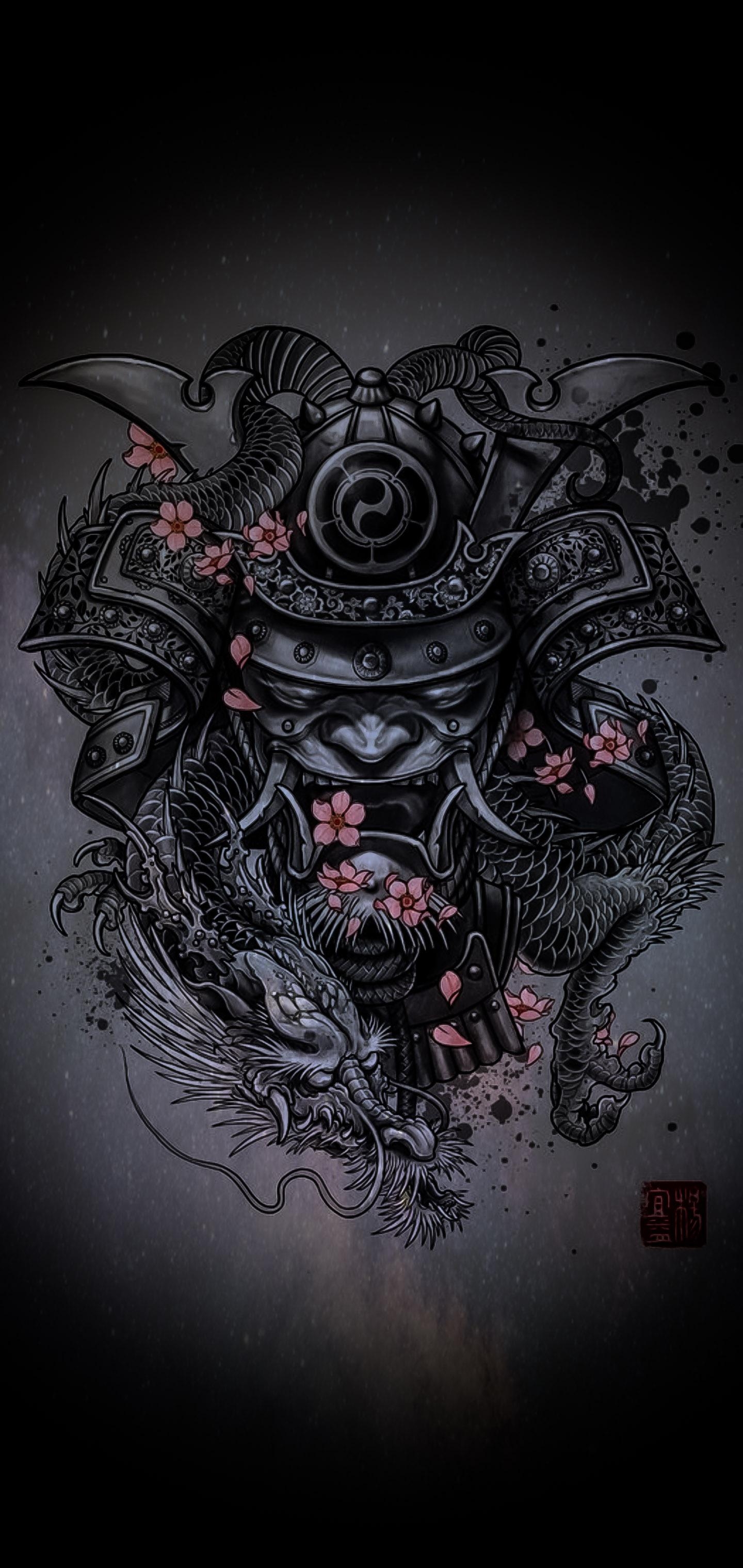 1440x3040 Oni Samurai Dragon, Phone