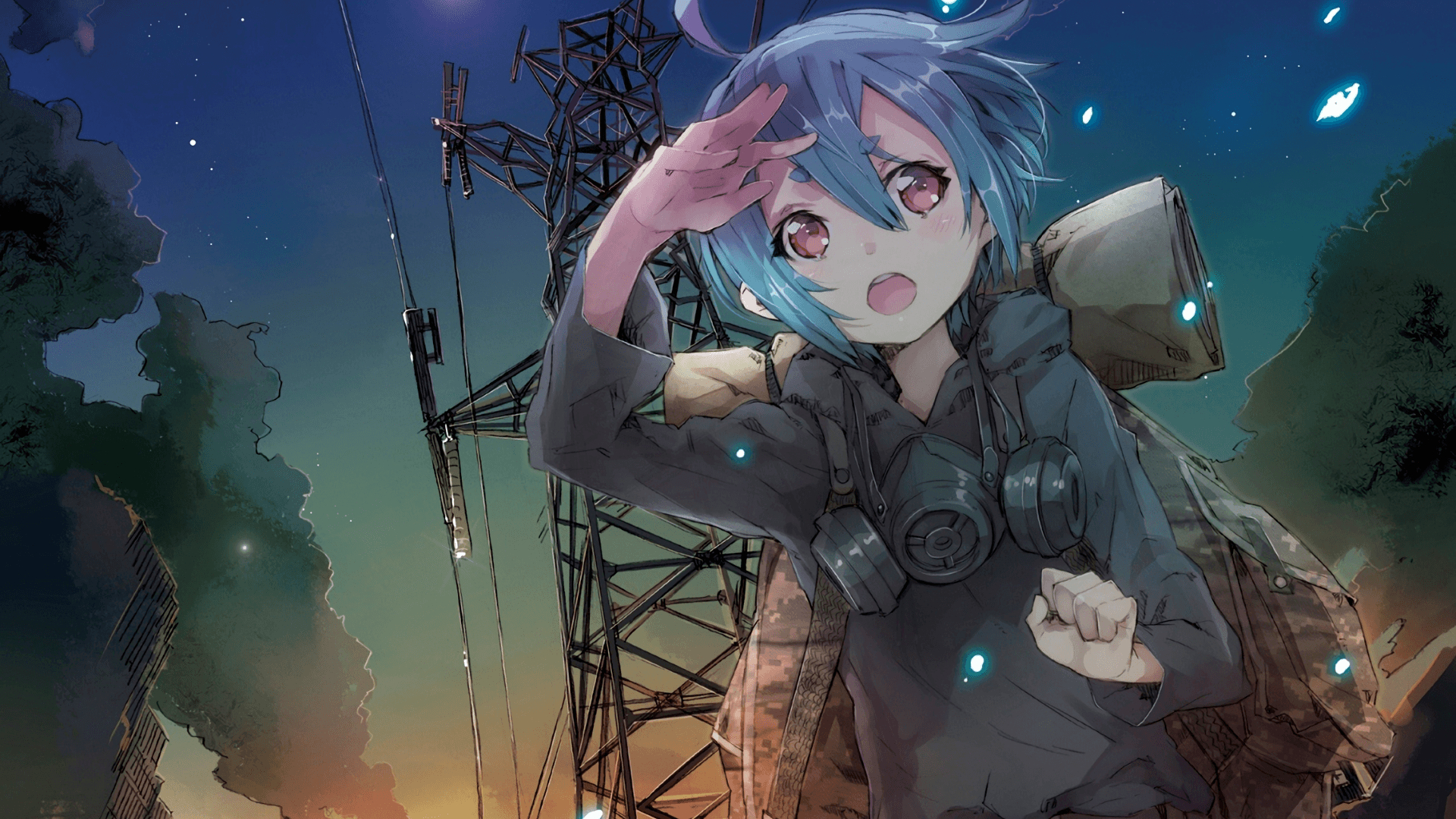 1920x1080 Download  Anime Girl, Aqua Short Hair, Gas Mask, Desktop