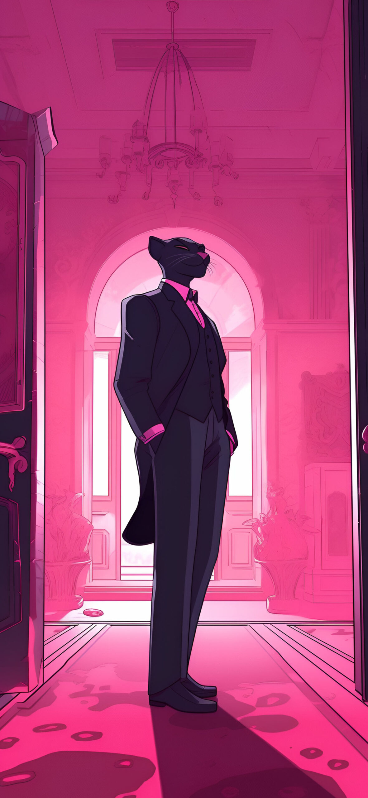 1190x2560 Panther in Tuxedo Pink Wallpaper, Phone