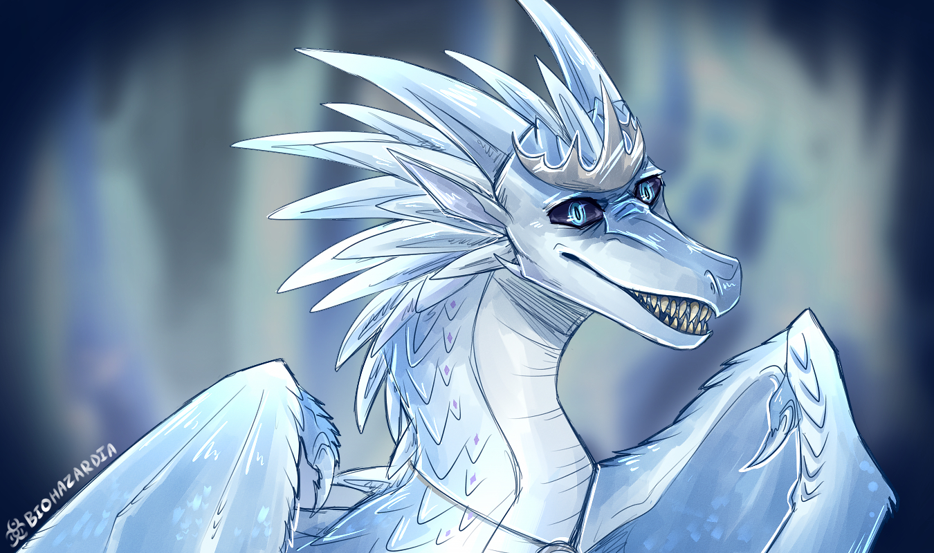 1350x800 Crazy Queen Diamond of the IceWings from Wings of Fire giving you her best insane face! Done for a MAP part. Wings of fire, Wings of fire dragons, Fire art, Desktop