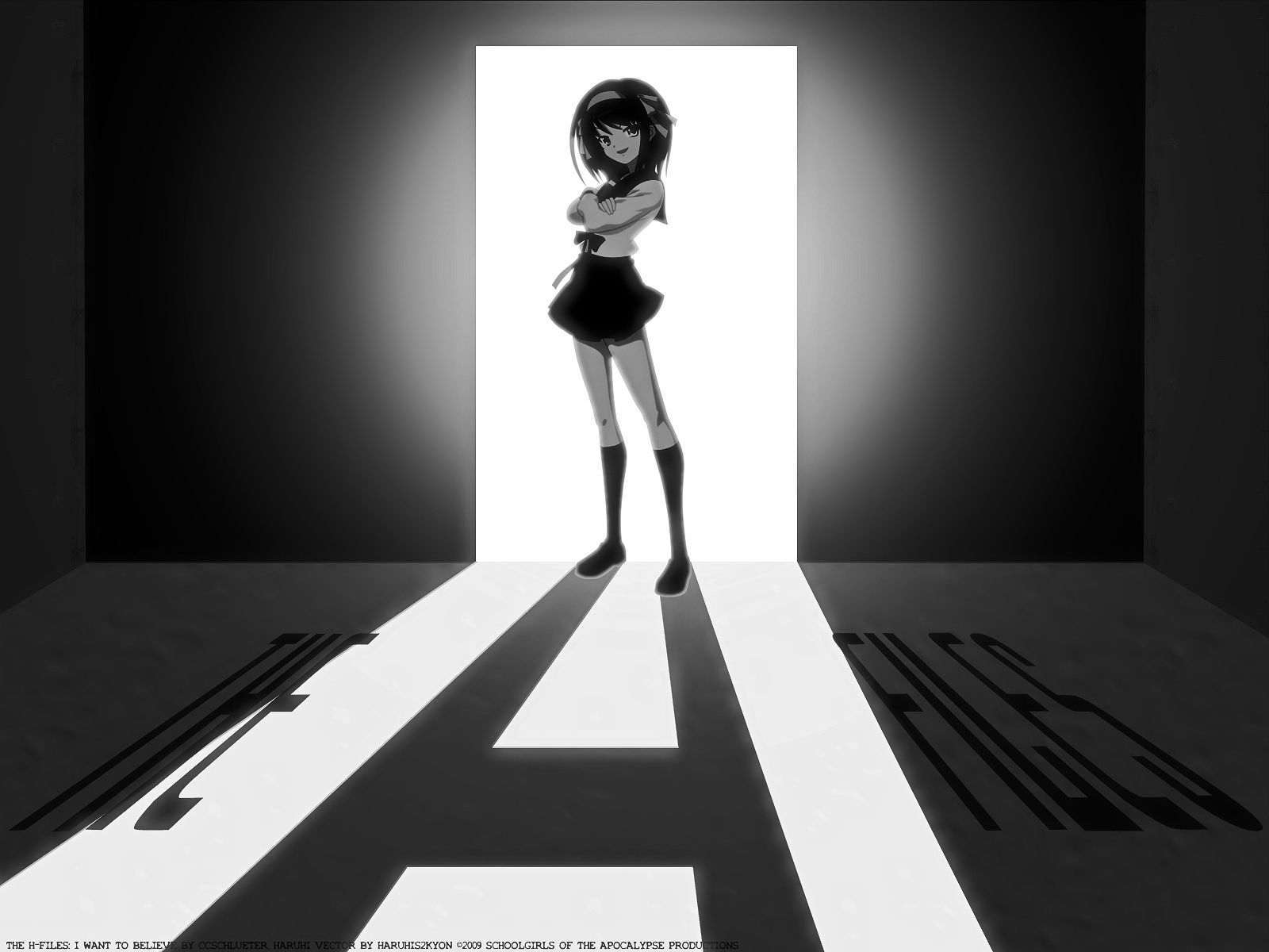 1600x1200 Wallpaper Anime, Black And White, Girl, Pose, Shadow Black, Desktop