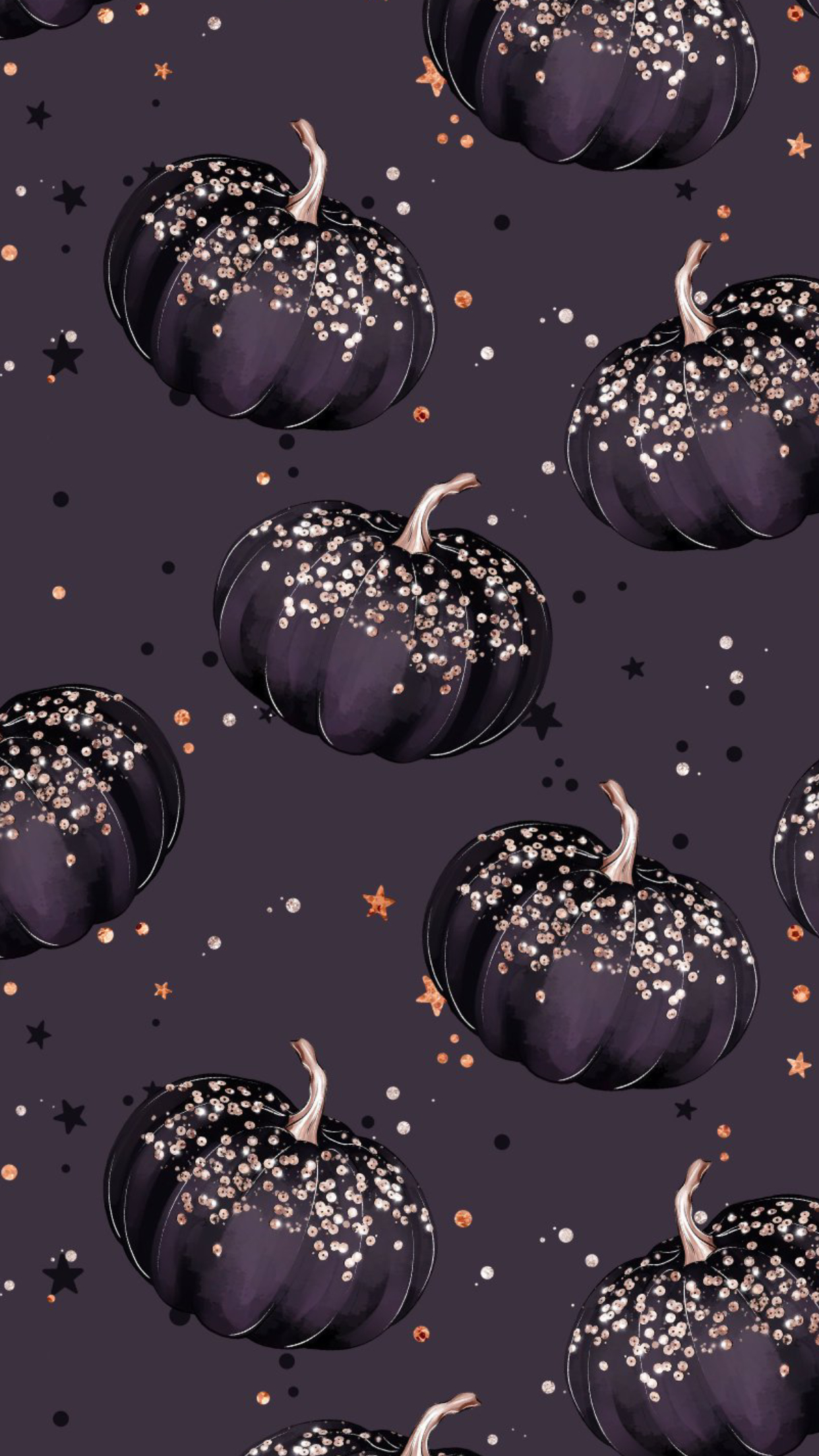 1250x2210 DARK PURPLE CELL PHONE WALLPAPER THAT HAS PURPLE PUMPKINS WITH GOLD GLITTER SPRINKLED ON THEM. Cute fall wallpaper, Fall wallpaper, Halloween wallpaper iphone, Phone