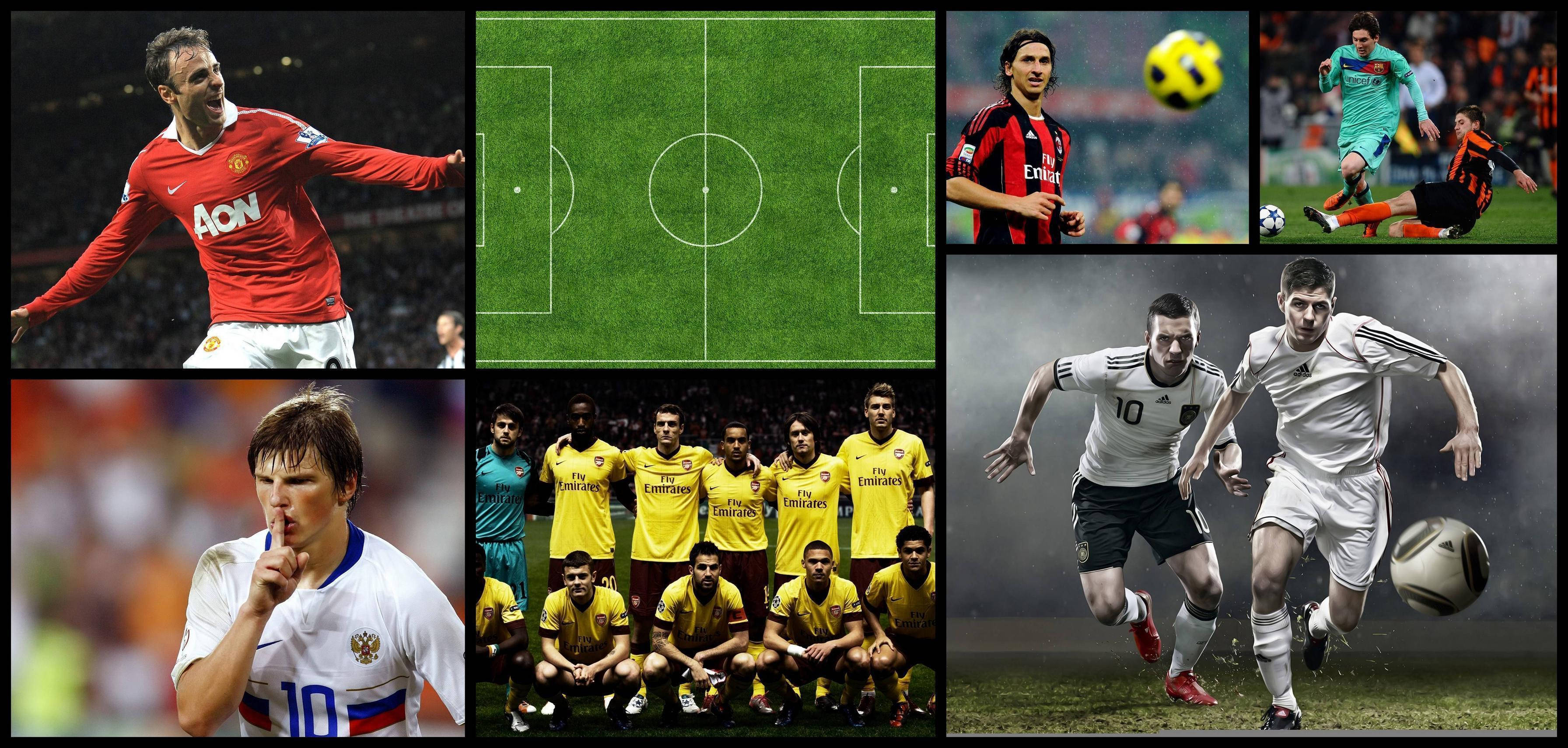 3590x1720 Download Football Sports Collage Photographs Wallpaper, Dual Screen