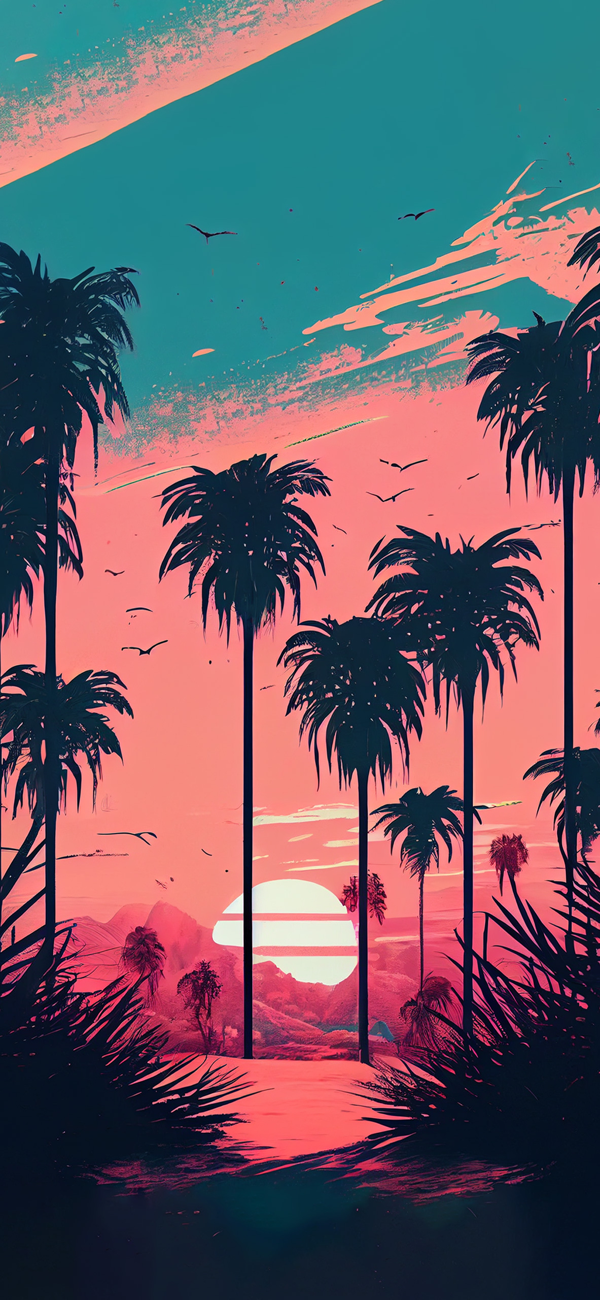 1190x2560 Sunset & Palm Summer Aesthetic Wallpaper, Phone