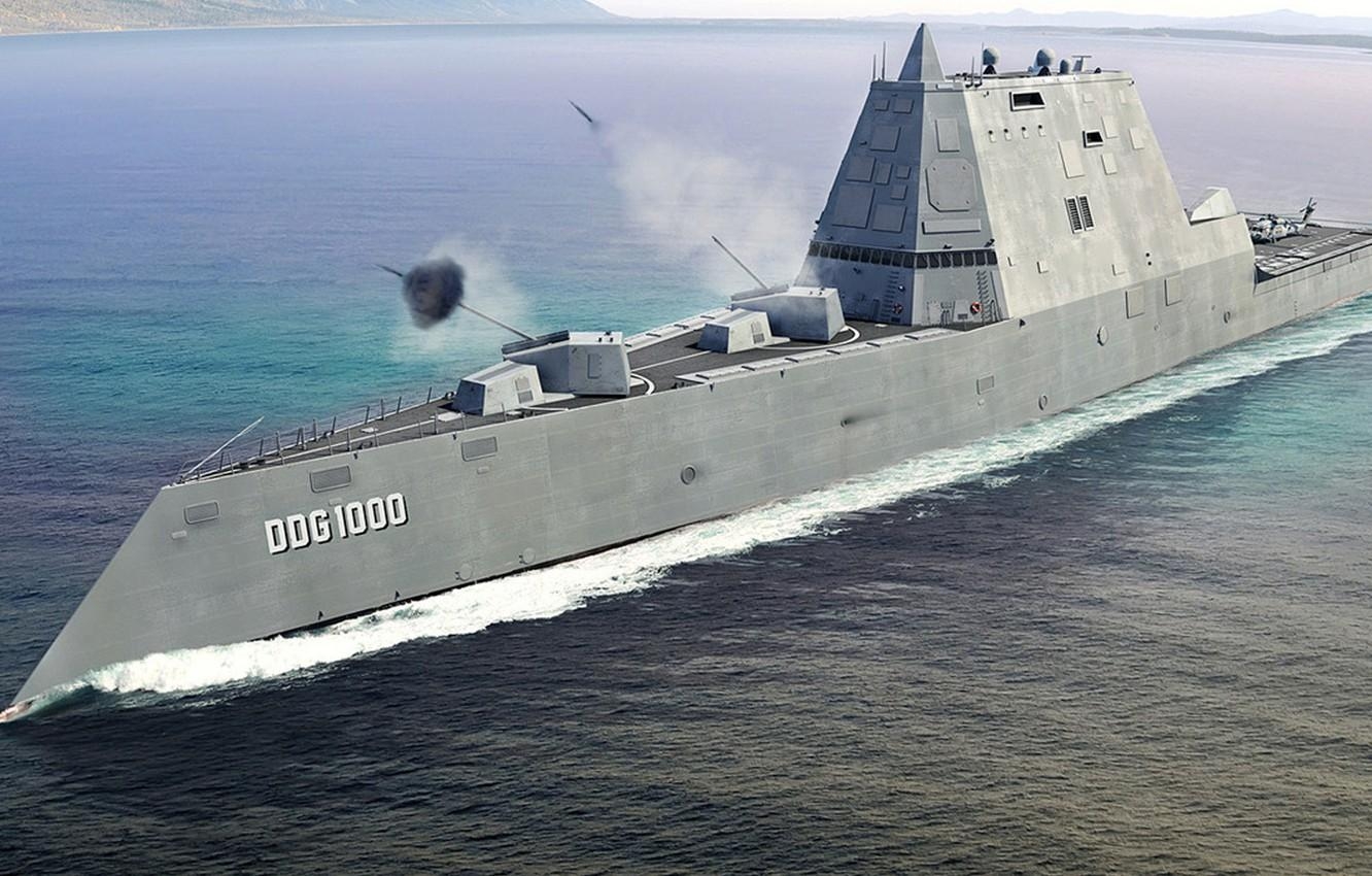 1340x850 Wallpaper sea, shots, US NAVY, Bath Iron Works, DDG- Zumwalt, Desktop