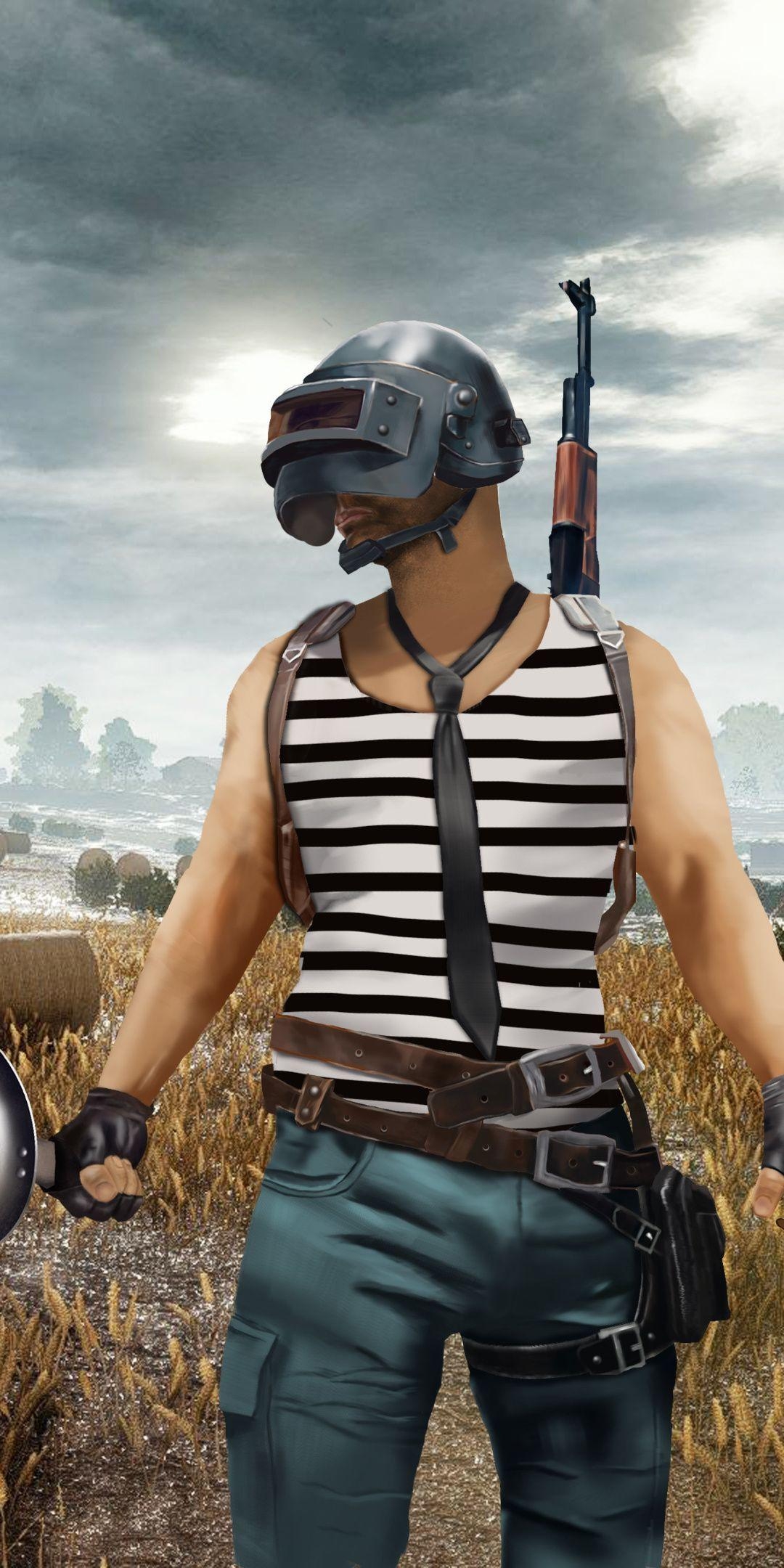 1080x2160 PUBG, helmet with cooking pan, player, art,, Phone