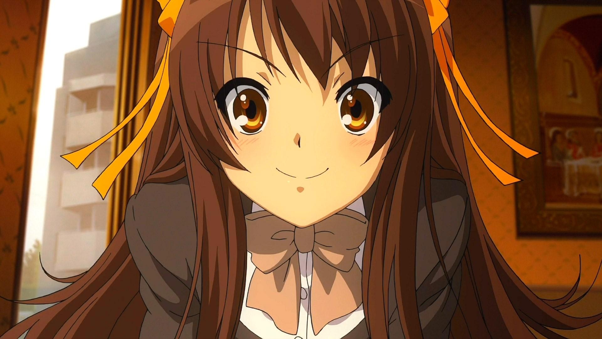 1920x1080 The melancholy of haruhi suzumiya, Girl, Brunette, Smile wallpaper, Desktop