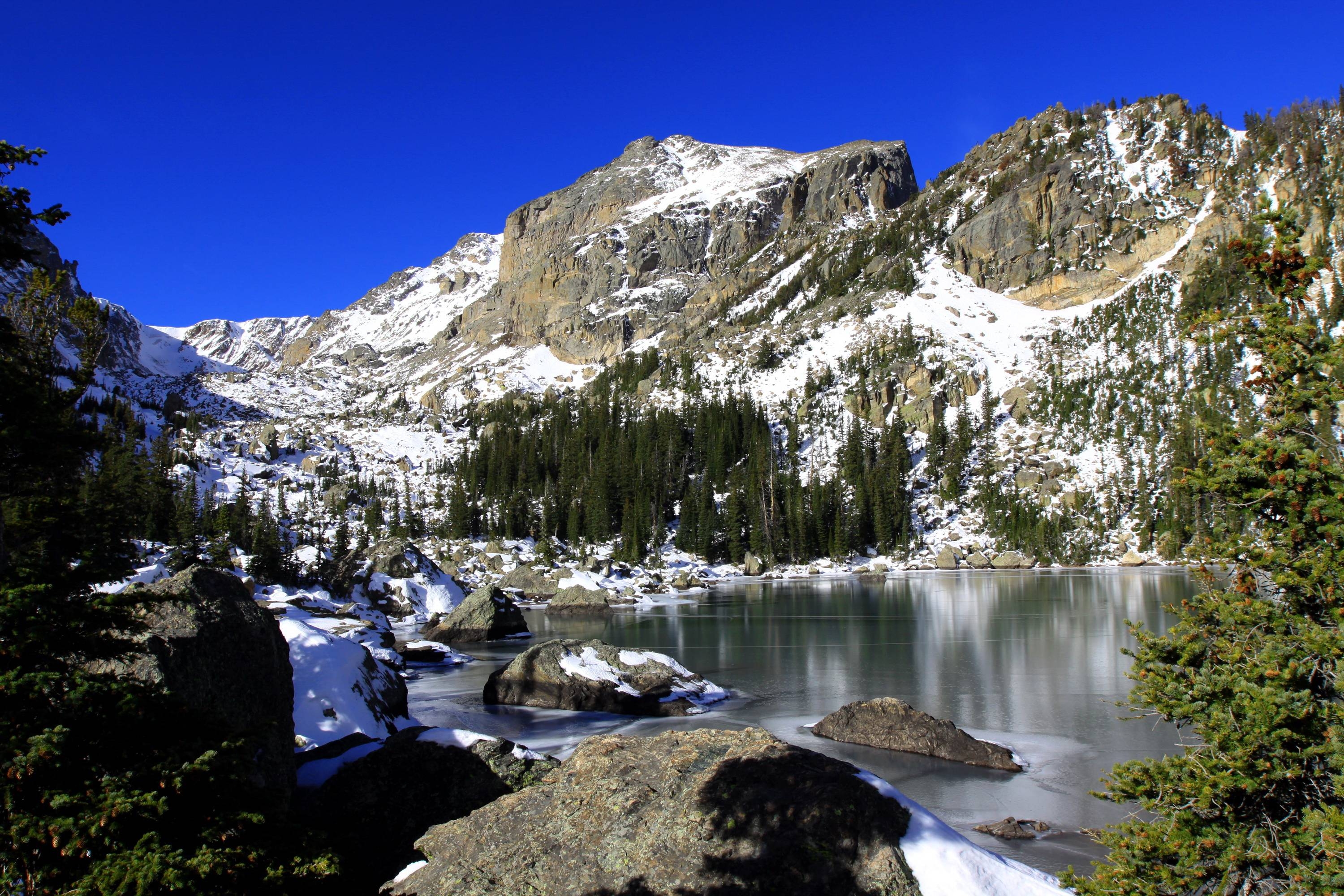 3000x2000 Wallpaper Parks Mountains Lake Haiyaha Rocky Mountain National, Desktop