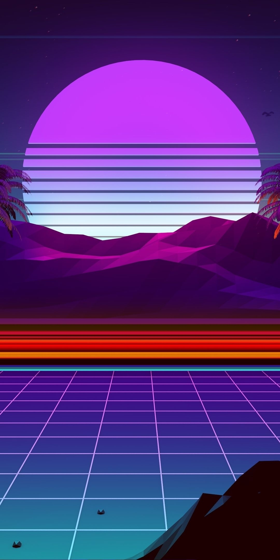 1080x2160 Night, moonlight, mountain, Synthwave and Retrowave, digital art wallpaper. Vaporwave wallpaper, Neon artwork, Retro wallpaper, Phone