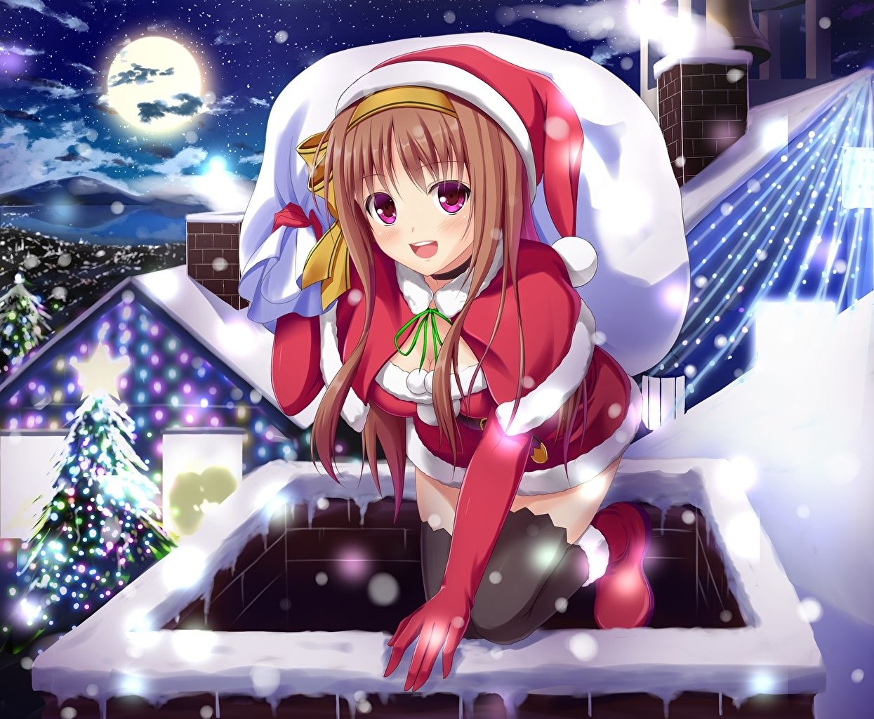 1250x1030 Anime Girl Cat Merry Christmas HD Wallpaper, Desktop