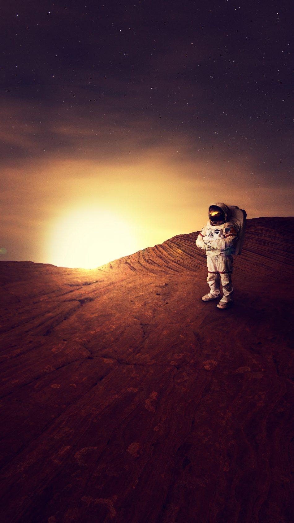 950x1690 Astronaut On Planet Mars Sunset 4K Ultra HD Mobile Wallpaper, Phone