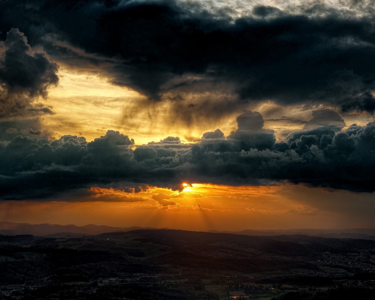 1280x1030 Hidden Sunset Dark Clouds Hill desktop PC and Mac wallpaper, Desktop