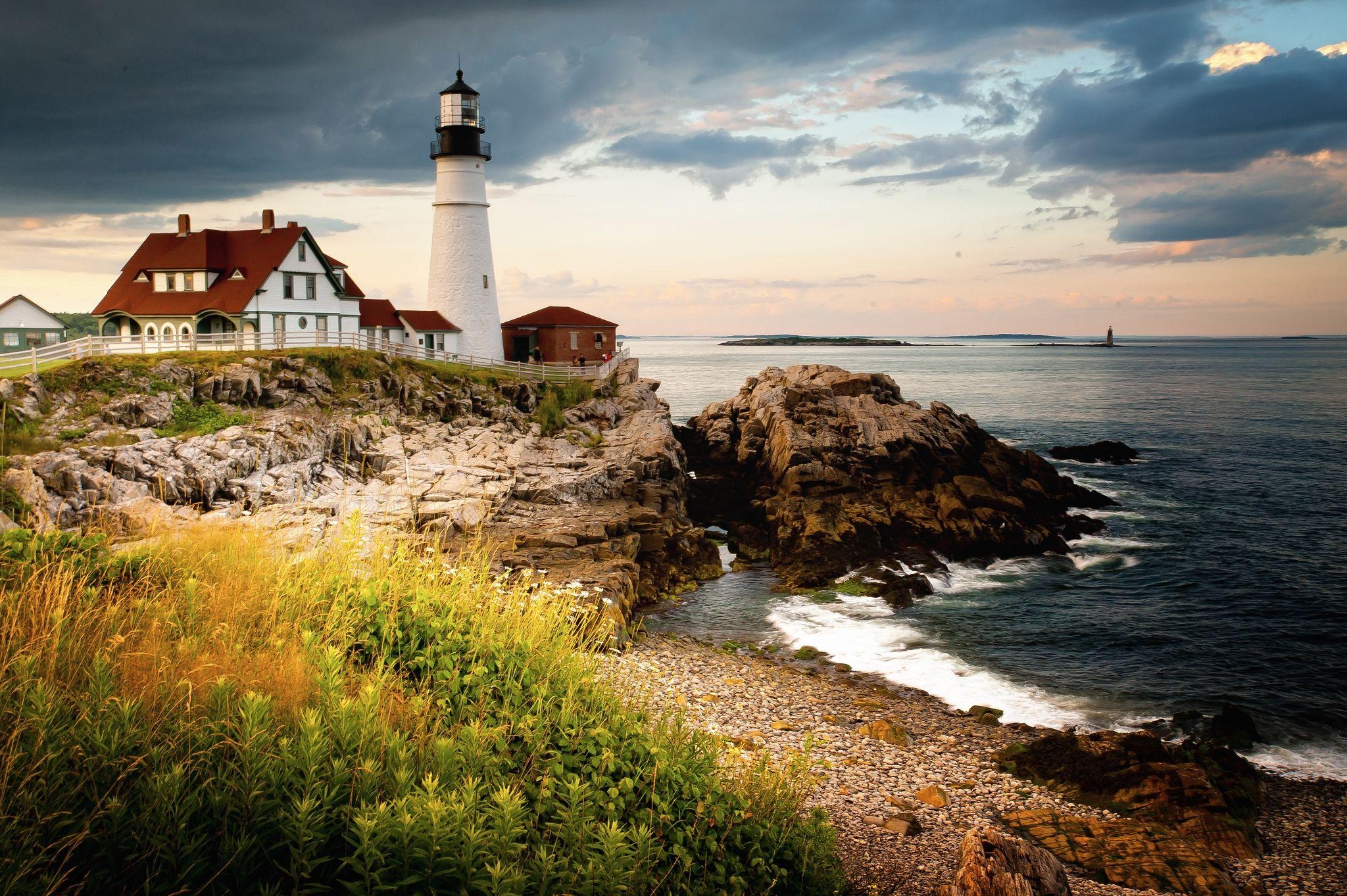 2050x1370 Picture USA Cape Elizabeth Maine Nature Lighthouses Coast, Desktop