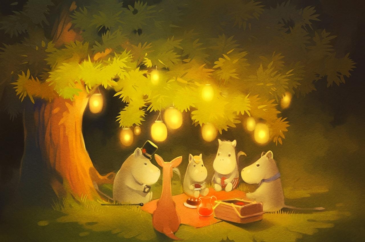 1280x850 Picture The Moomins Lantern Cartoons Trees, Desktop