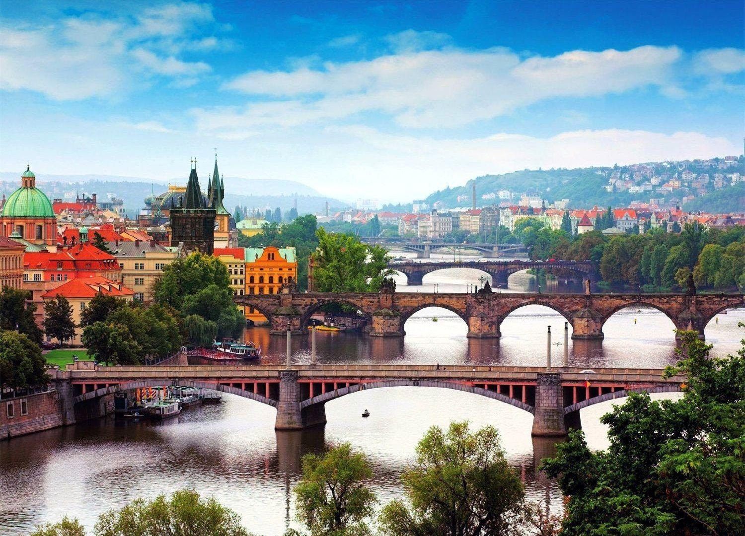 1500x1080 Color wallpaper: Prague River Buildings City Moldova Czech, Desktop