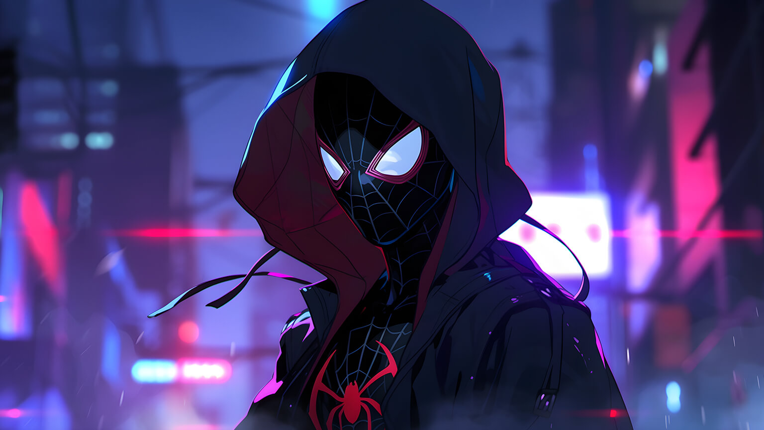 1540x870 Spider Man Miles Morales In Night City, Desktop