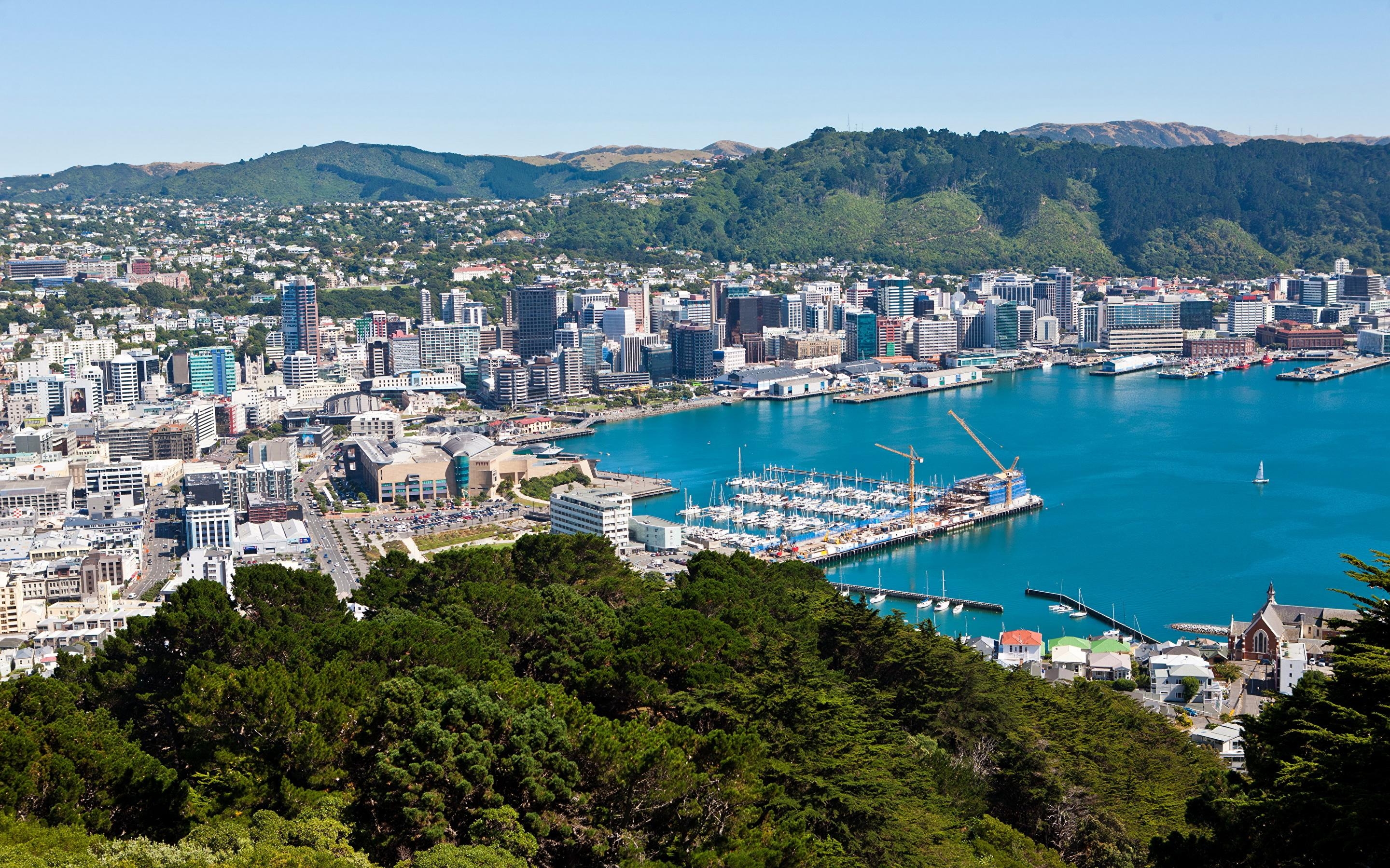 2880x1800 image New Zealand Wellington Coast Marinas From above, Desktop