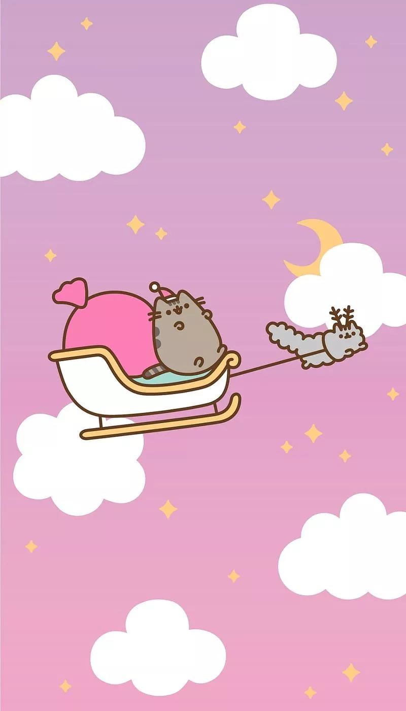 800x1400 Pusheen Xams, pusheen, christmas, pink, Phone