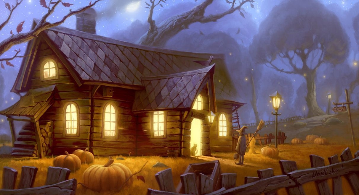 1220x660 Felt like painting something related to the season fall, I hope you like it!. Photohop. Thanks. Halloween wallpaper, Halloween house, Halloween desktop wallpaper, Desktop