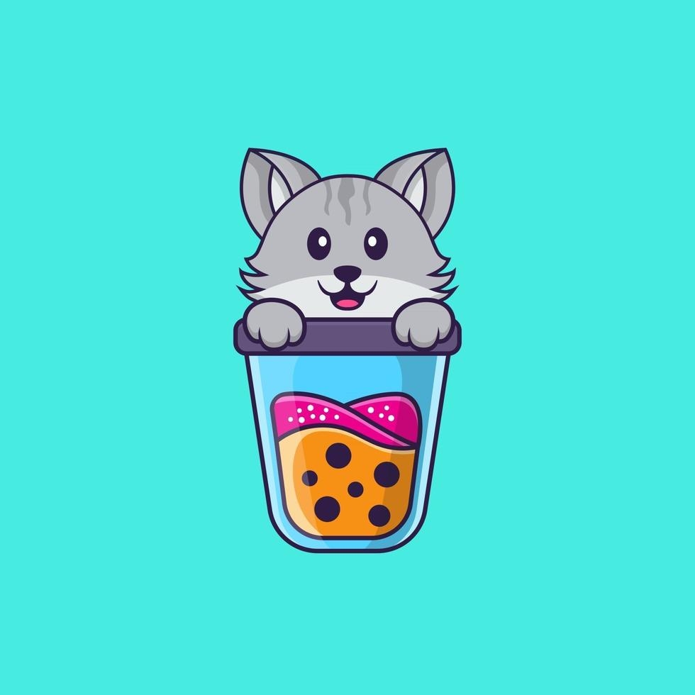 980x980 Cute Cat Drinking Boba Milk Tea. Animal Cartoon Concept Isolated. Can Used For T Shirt, Greeting Card, Invitation Card Or Mascot. Flat Cartoon Style, Phone