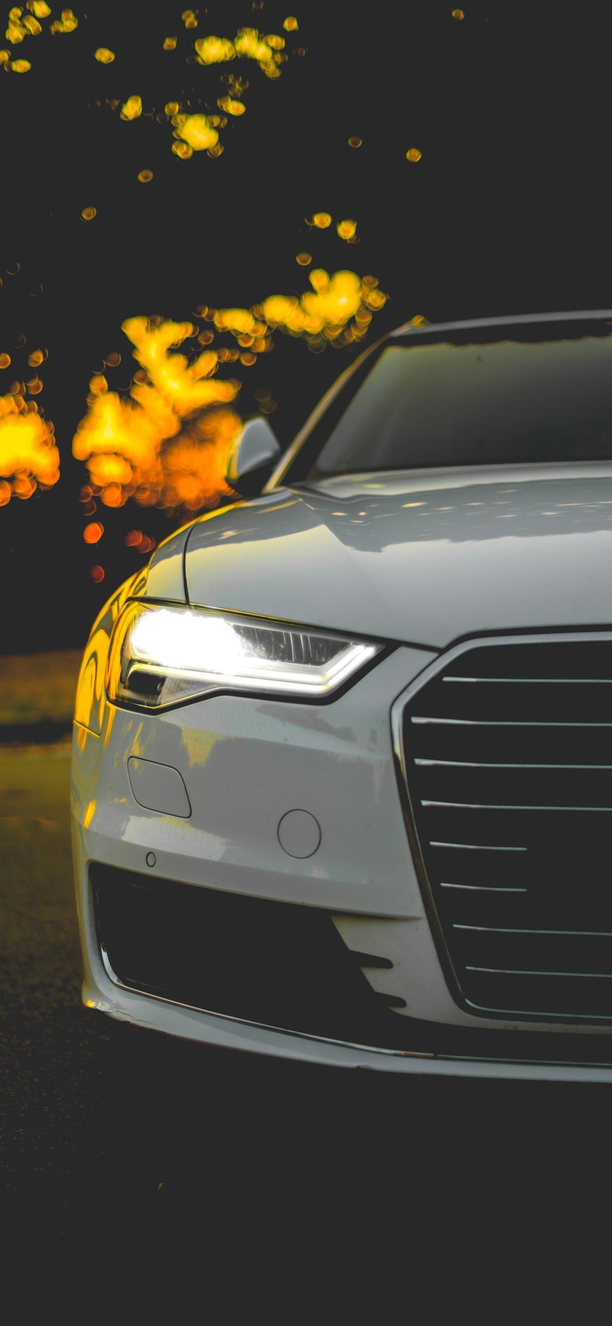 1250x2690 Audi white car front view, headlight  iPhone XS Max, Phone