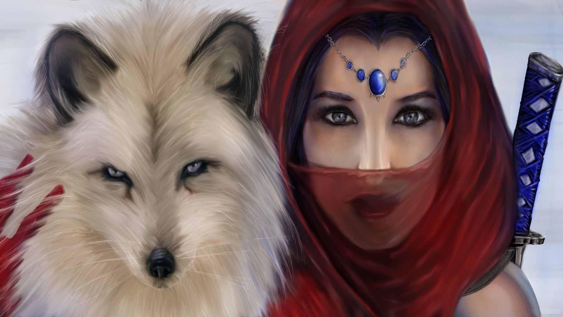 1920x1080 wolf, girl, friends, art wallpaper, Desktop